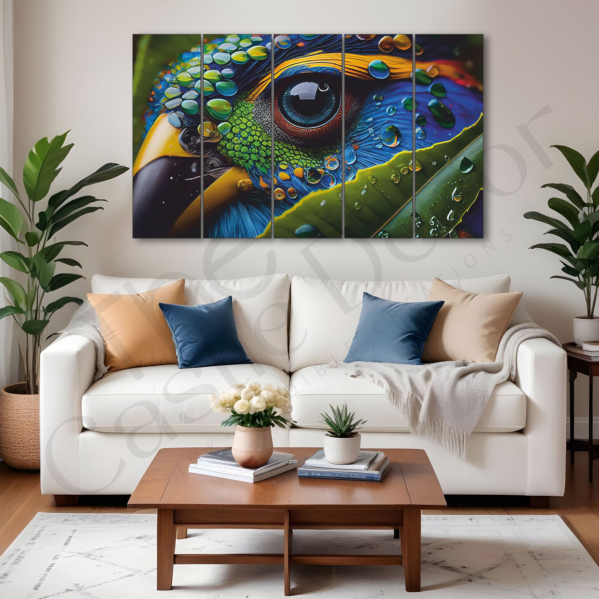 Parrot Eye Animal Art Set of 5 Big Size Multiple Frames Wall Art Painting for living room,Bedroom,Drawing room,Hotels-Wooden Framed-Digital Painting