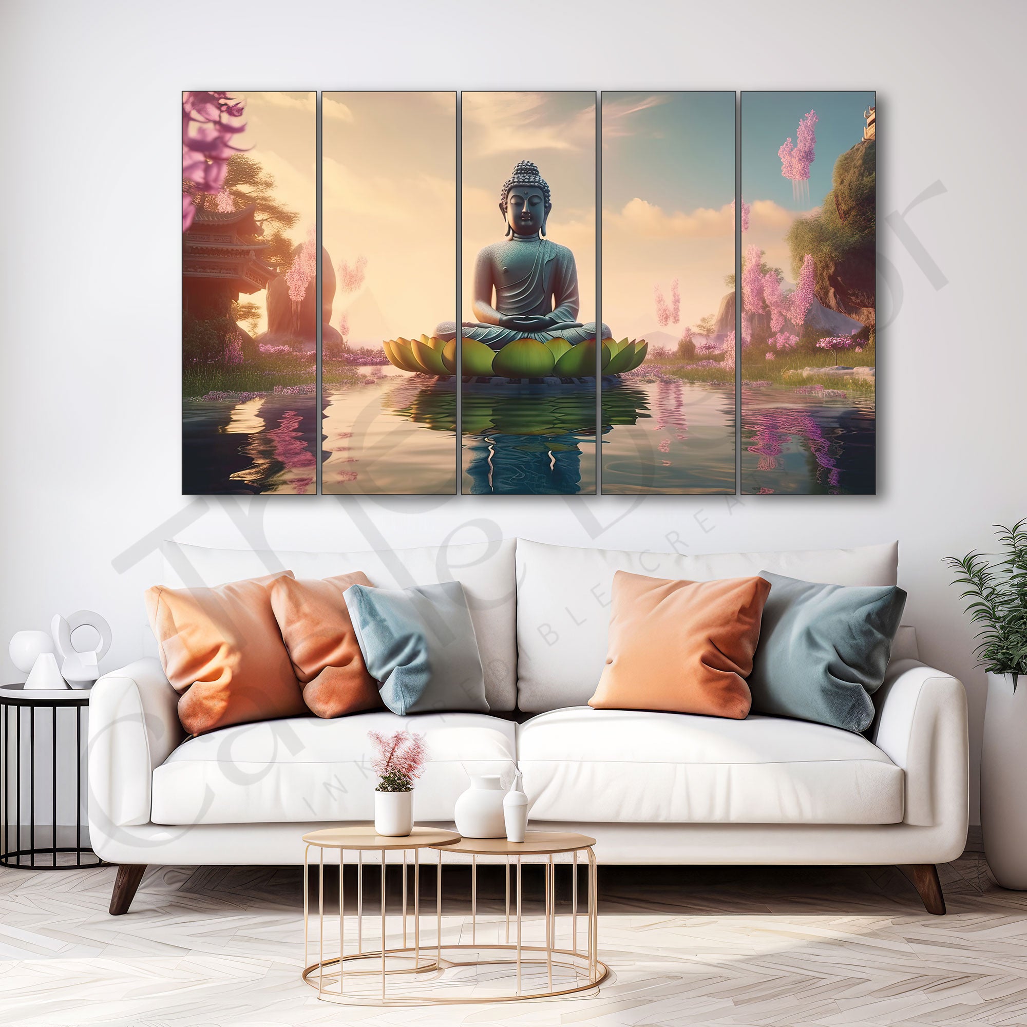 Lord Budha Meditating Painting Set of 5 for Home Decoration