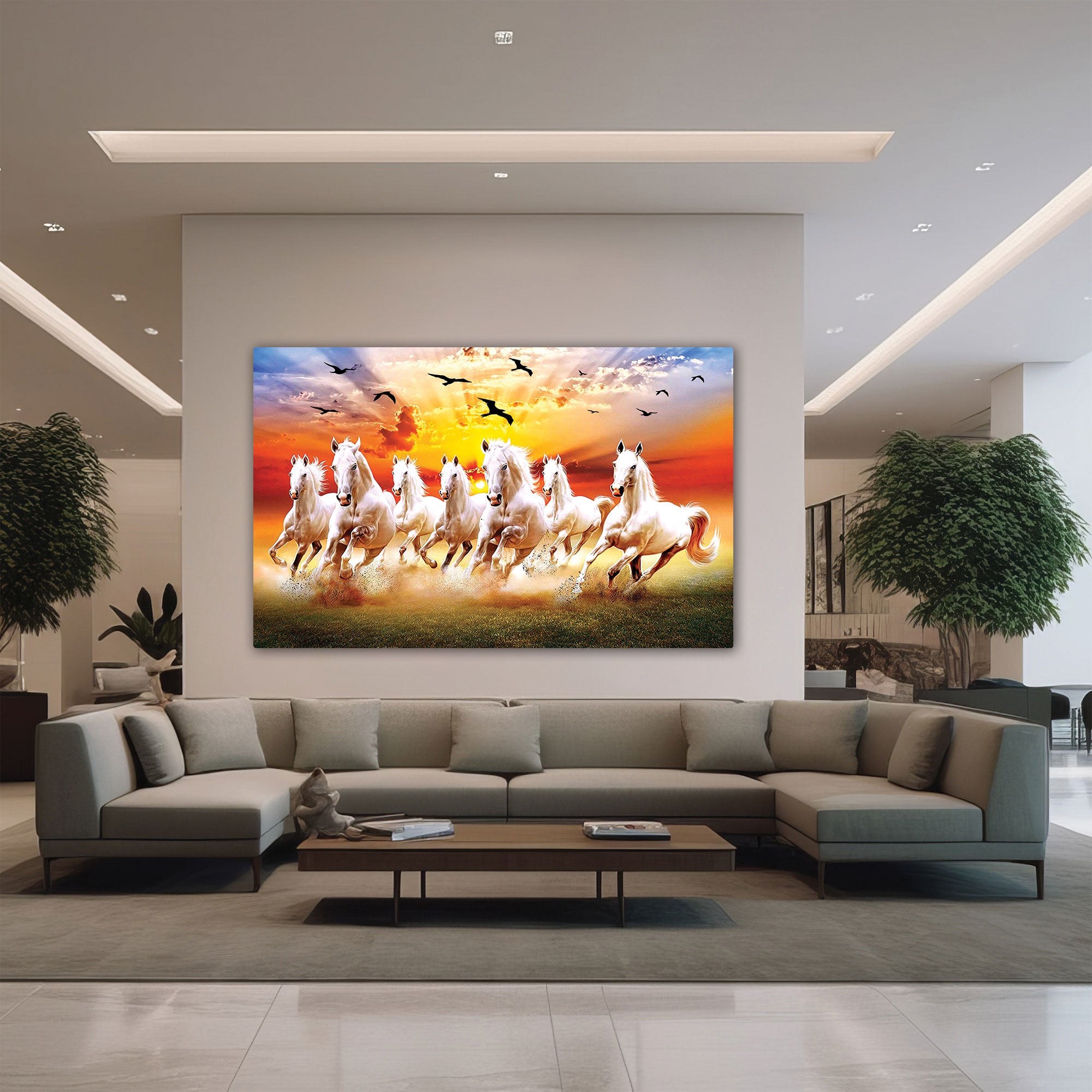 7 running horses sunrise Canvas painting Big Size Wall Art for living room,Bedroom,Drawing room,Hotels