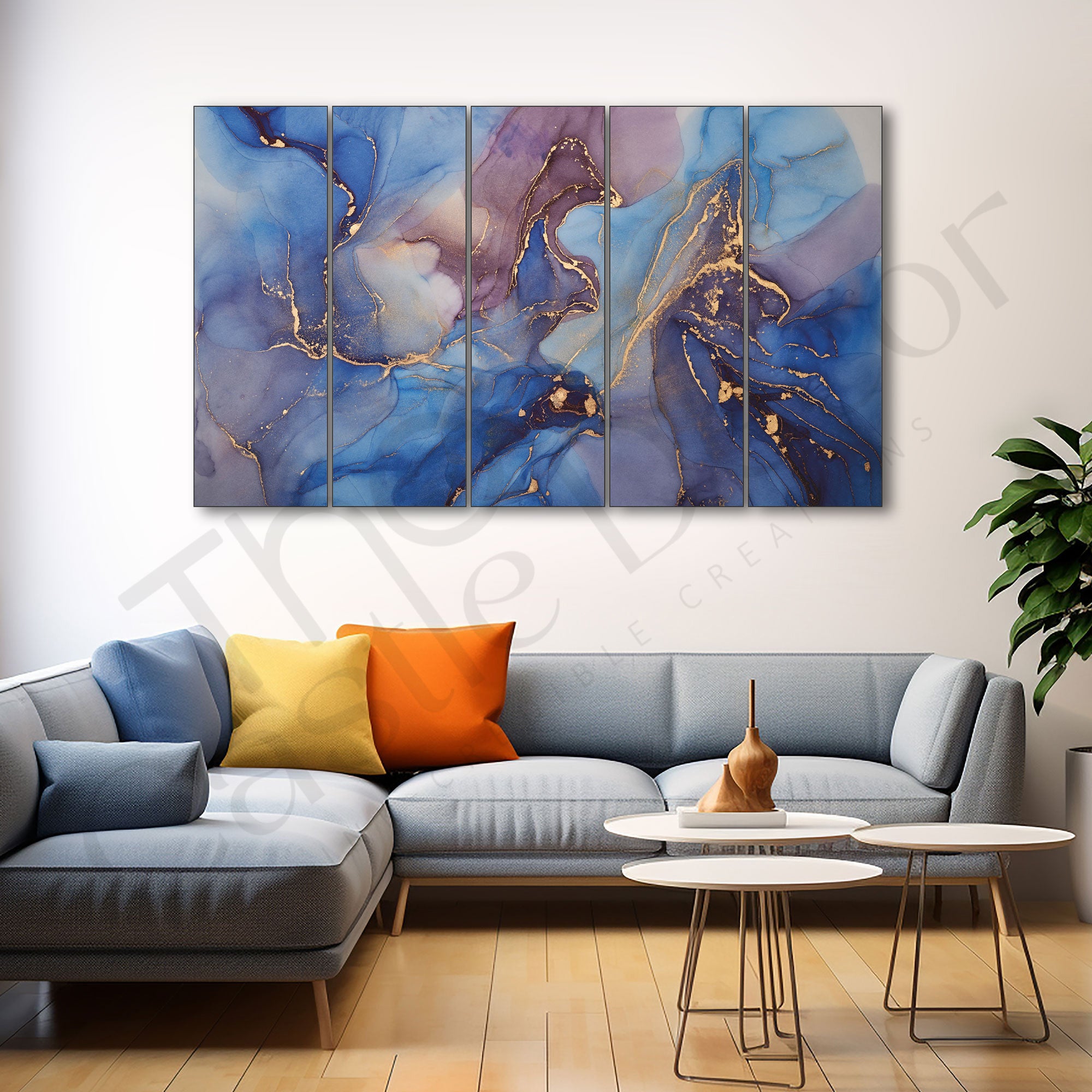 Modern Art Marble Painting Set of 5 for Home Decoration 27x48"