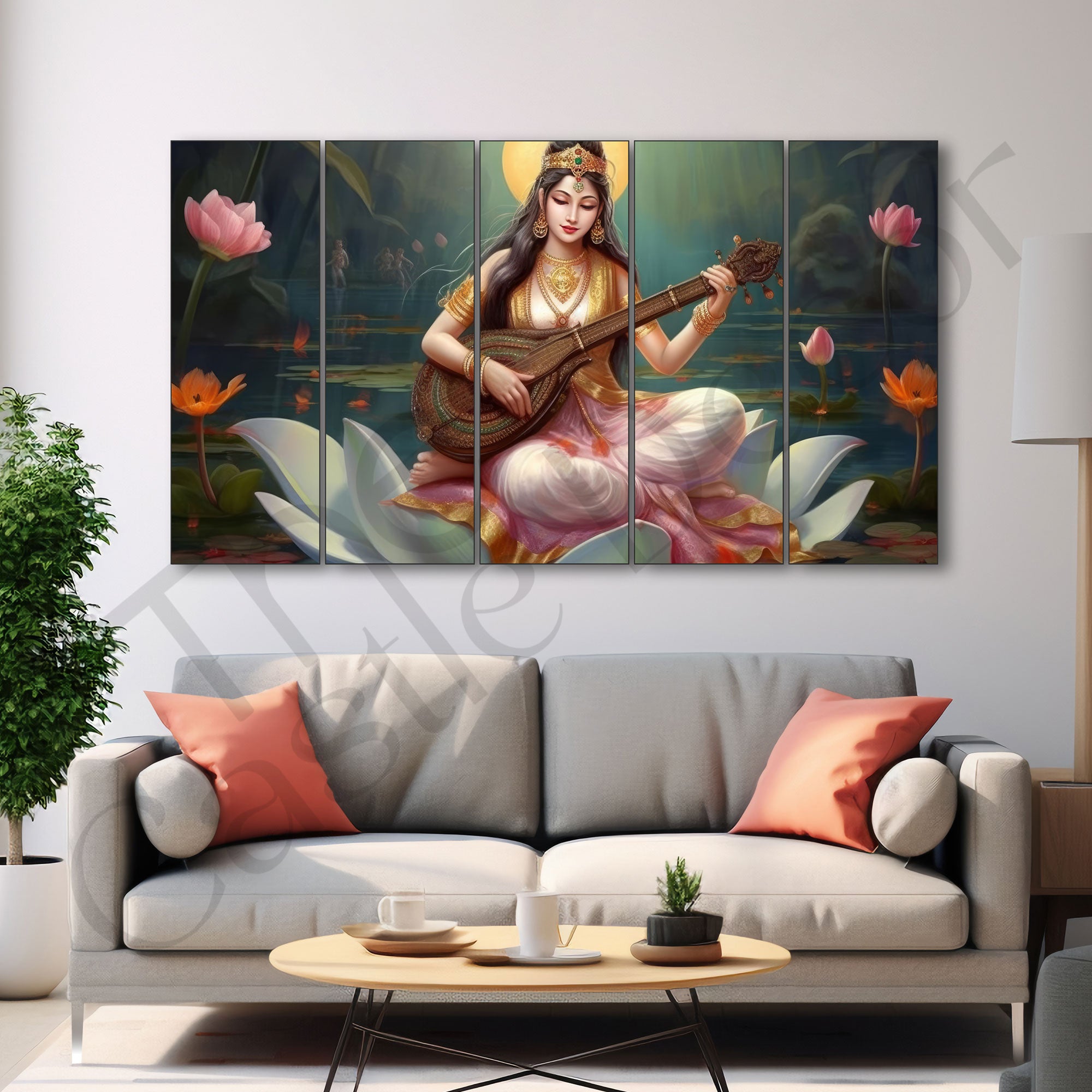 Goddess Saraswati ji Painting with frame Big Size Wall Art for living room,Bedroom,Drawing room,Hotels