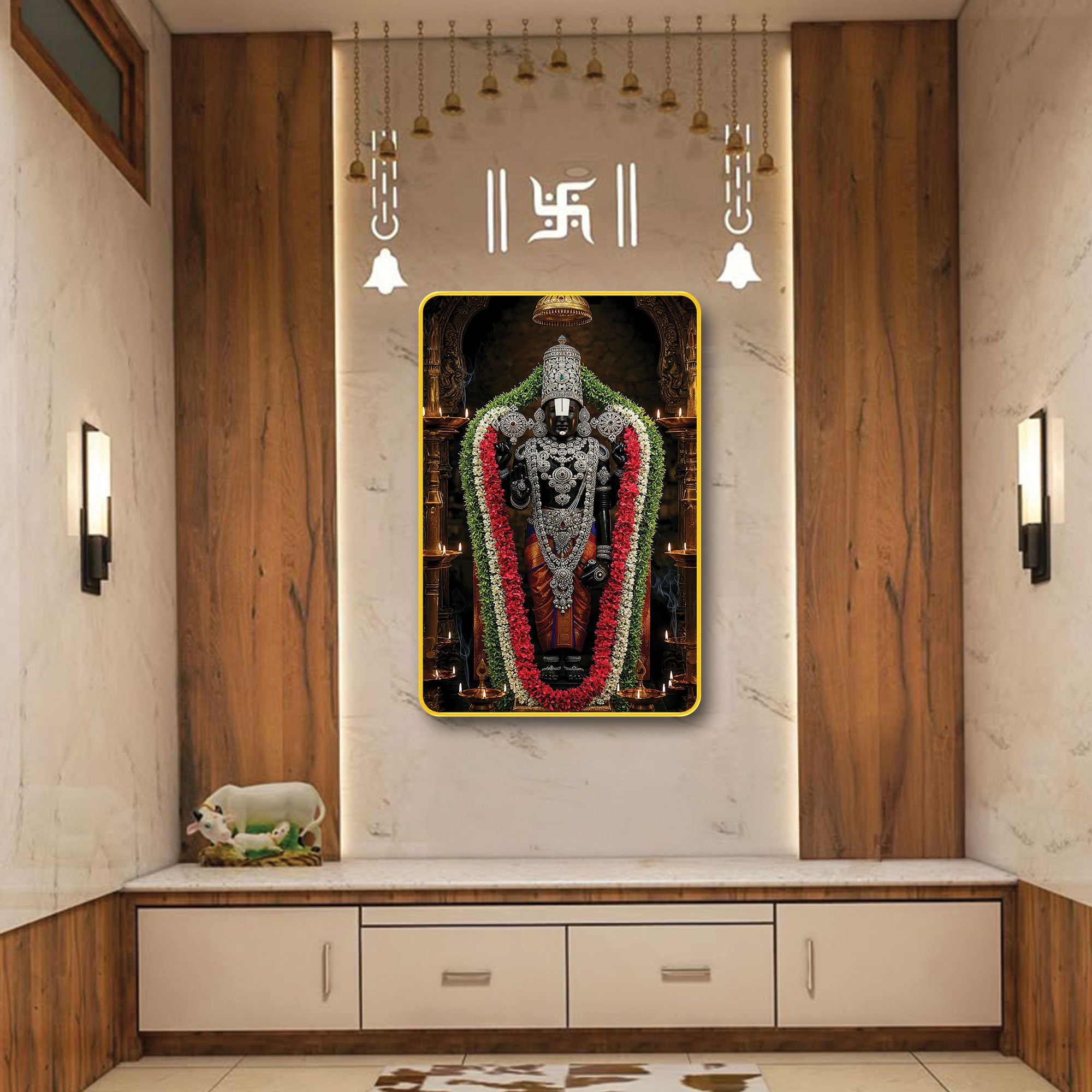 Lord Venkateshwara Tirupati Balaji Wall Frame | Premium Sparkle Laminated Digital Art in Golden Slim Frame | Sacred Temple & Home Décor for Living Room, Bedroom & Office 20X30 Inches