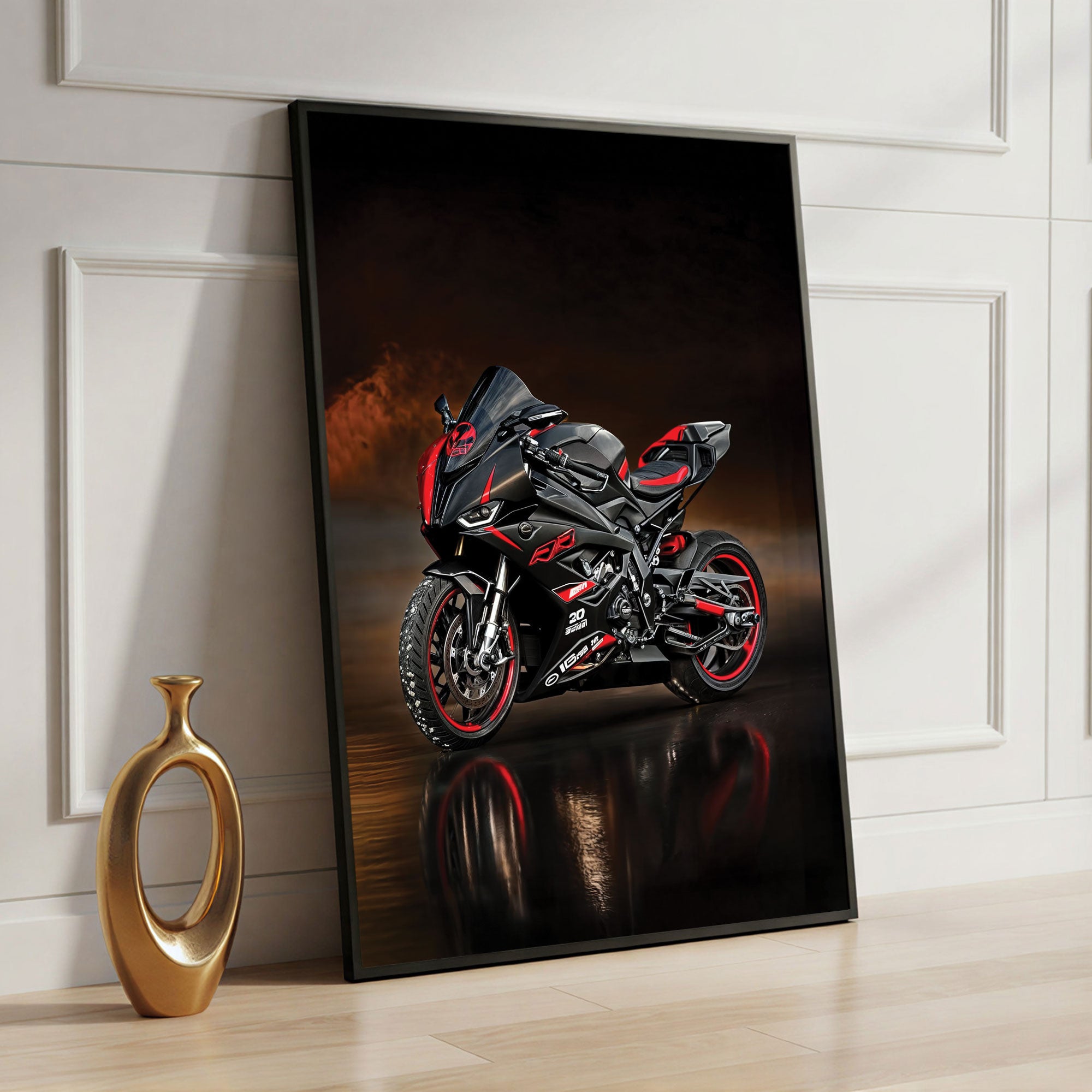 The Castle Decor Sports Bike Racing Wall Art Poster, Modern Superbike Action Artwork with Premium Sparkle Finish, 20×30 Inch Wall Décor for Man Cave & Garage