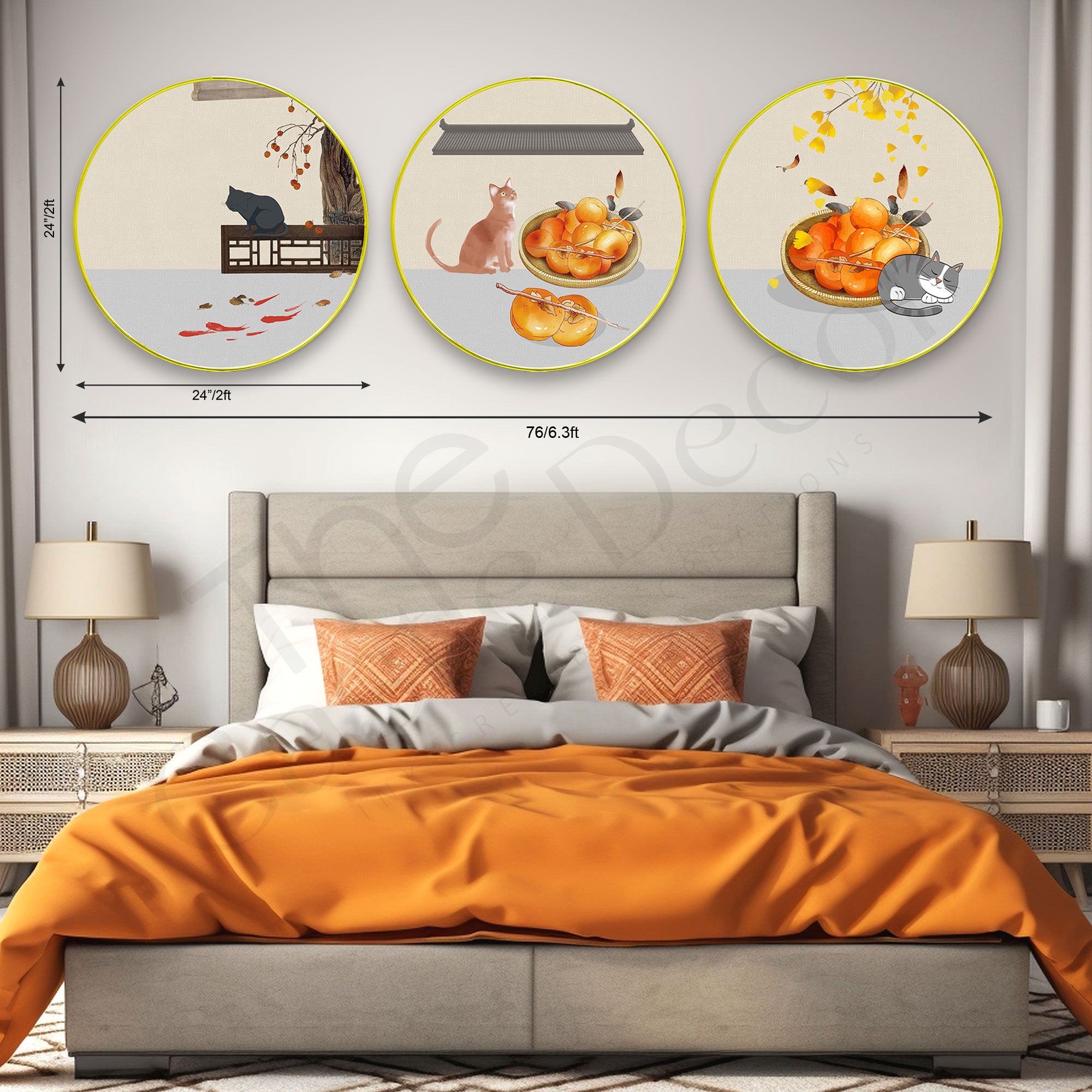 Japanese Sparkle Wooden Wall Plates Set of 3 for Home Decoration Art-62