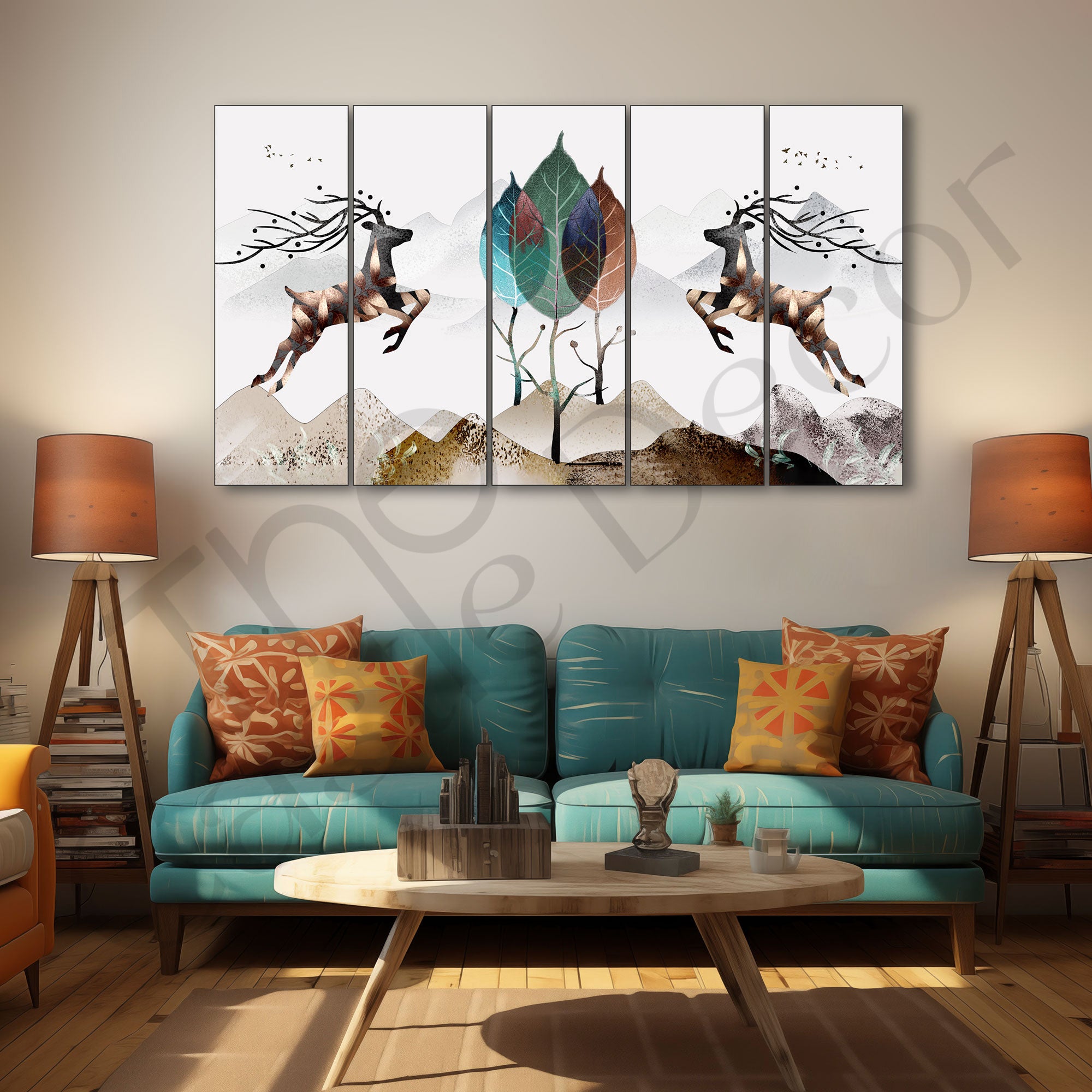 Golden Deer Painting with frame Big Size Wall Art for living room,Bedroom,Drawing room,Hotels