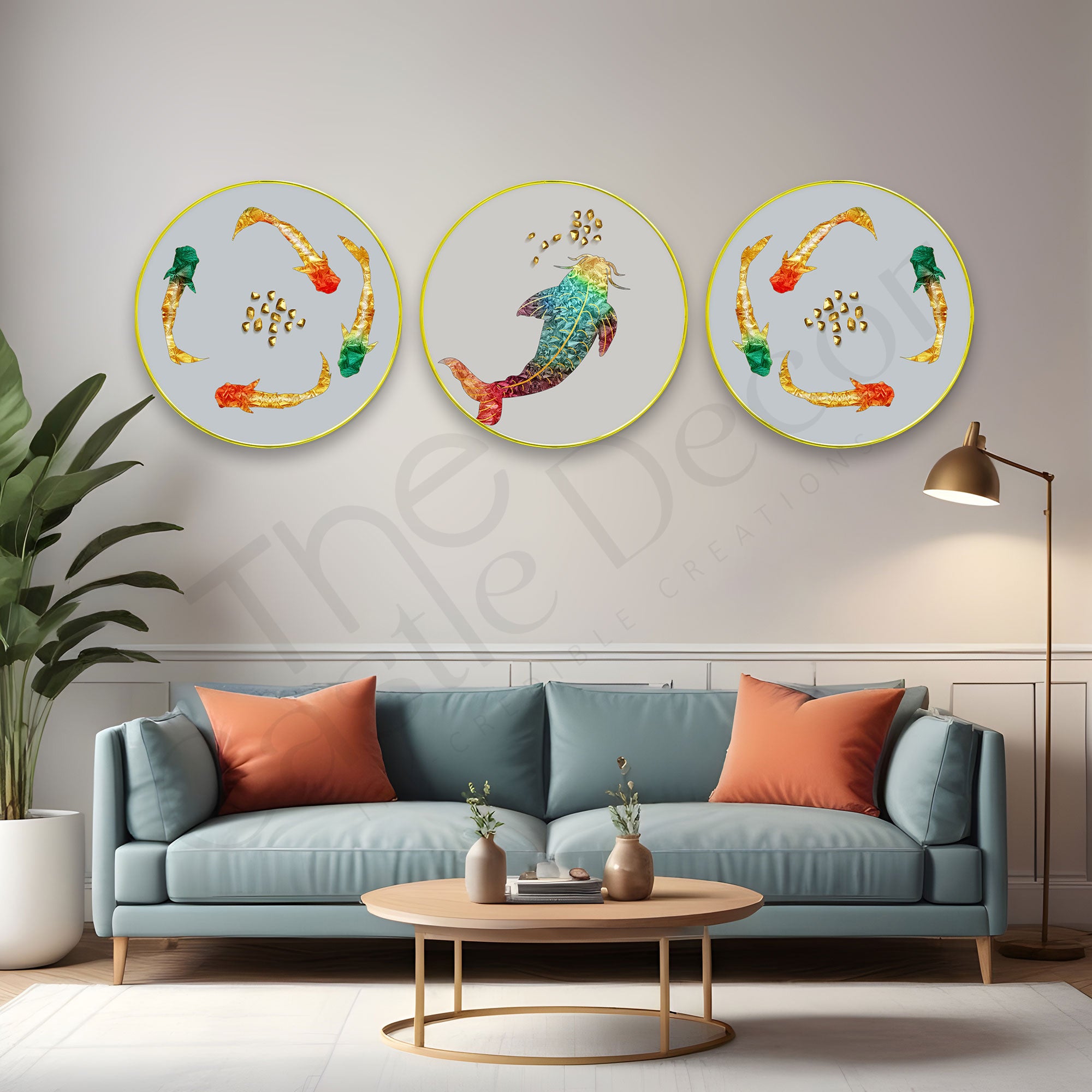 Fishes Sparkle Wooden Wall Plates Set of 3 for Home Decoration Art-49