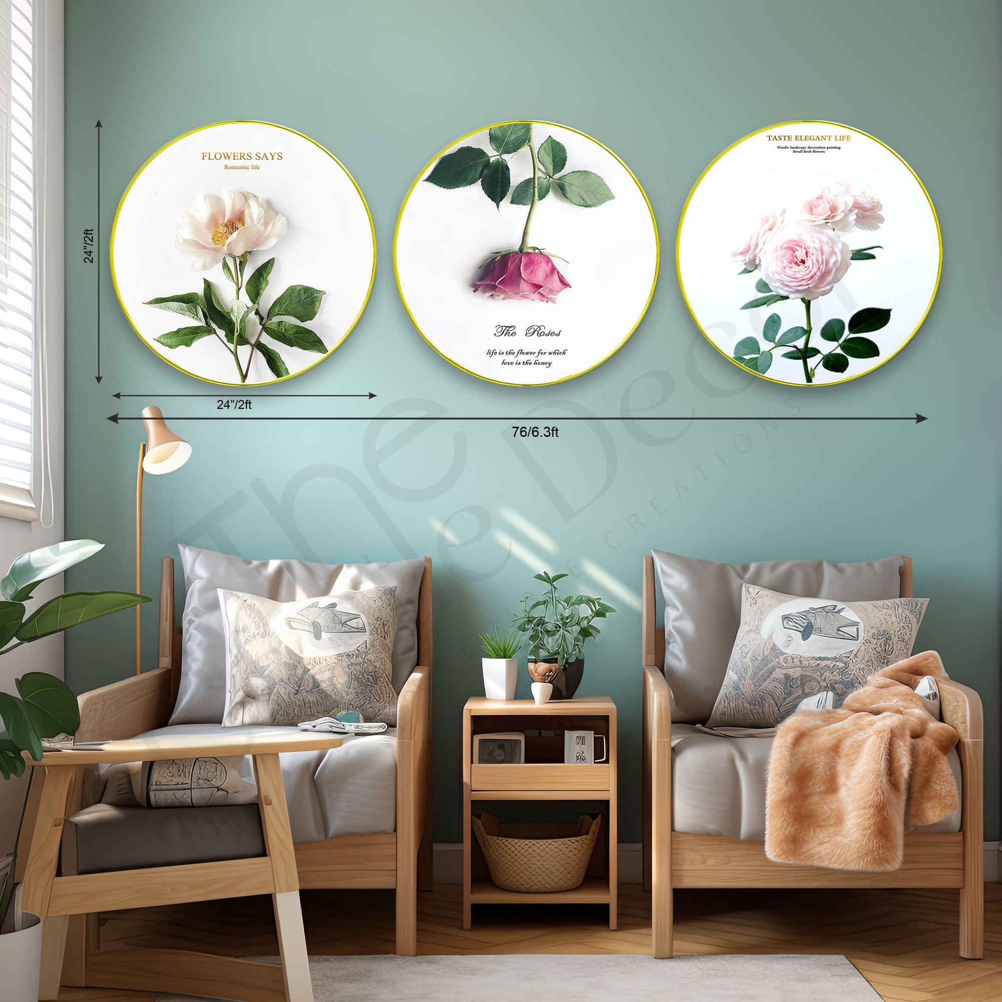 Flowers Sparkle Wooden Wall Plates Set of 3 for Home Decoration Art-56