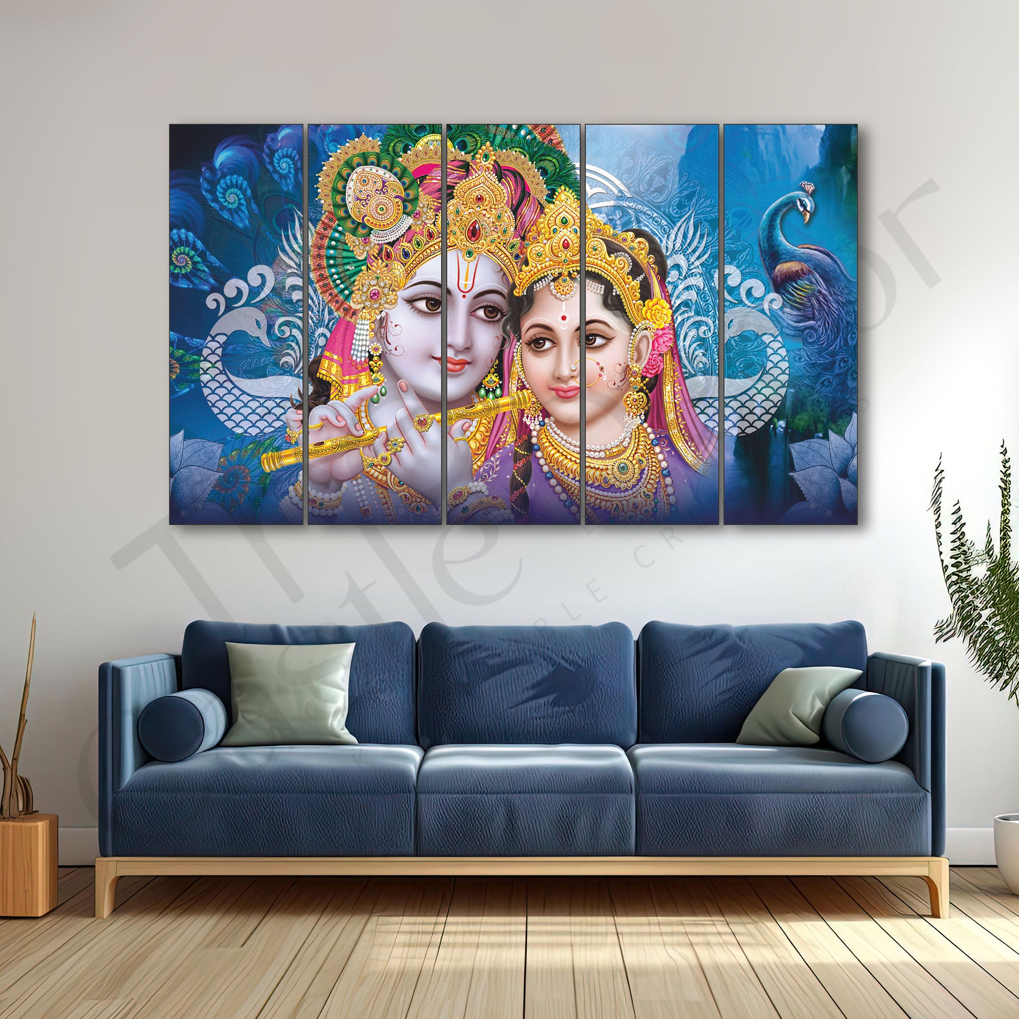 Lord Radha krishan Set of 5 Big Size Multiple Frames Wall Art Painting for living room,Bedroom,Drawing room,Hotels-Wooden Framed-Digital Painting