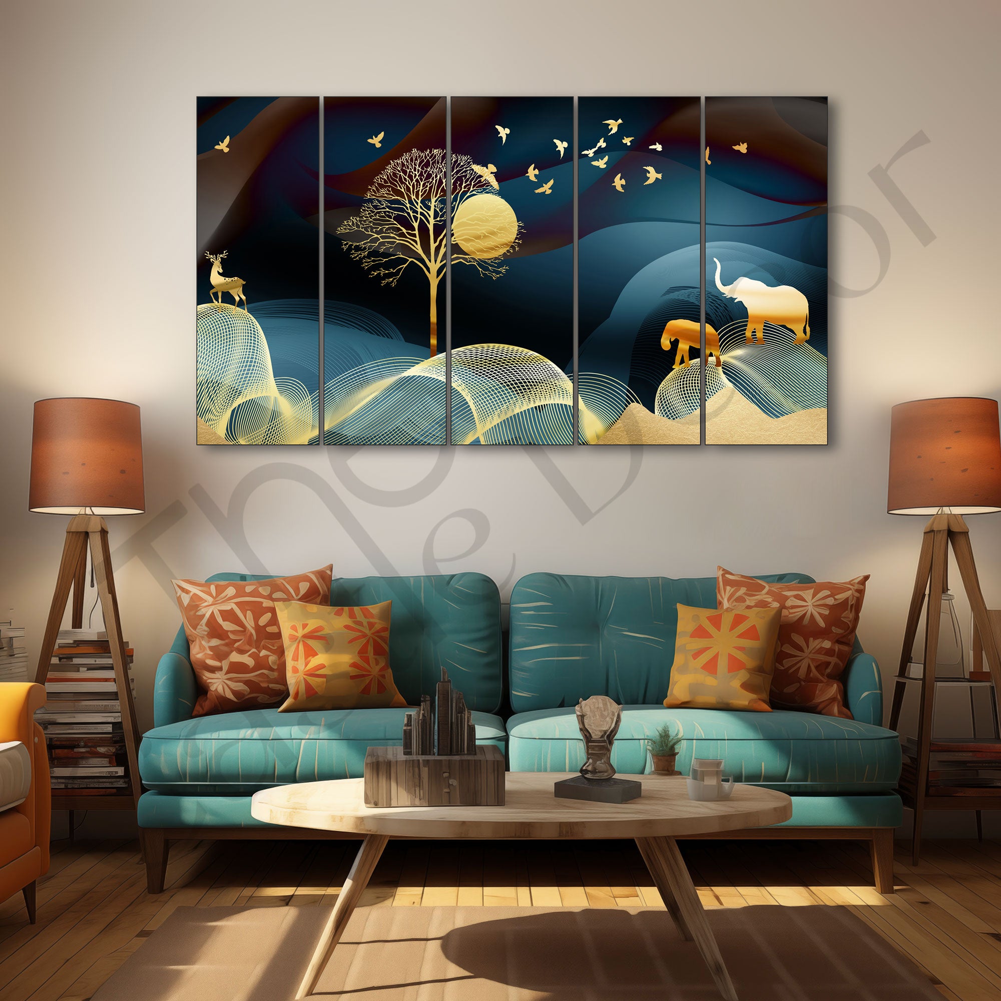 Golden Deer Painting with frame Big Size Wall Art for living room,Bedroom,Drawing room,Hotels