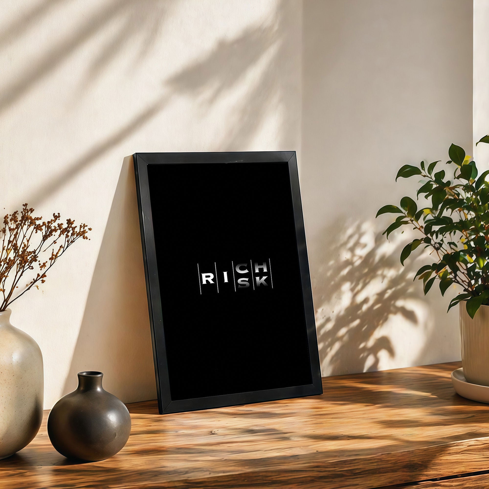 The Castle Decor Risk Motivational Wall Art Frame | Minimal Bold Typography Poster for Office, Startup, Study Room | Black Modern HD Print Décor
