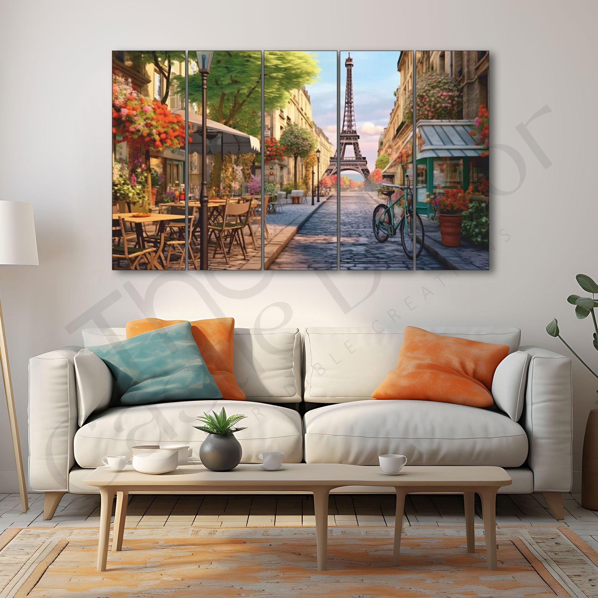 Eiffel Tower View Painting Set of 5 for Home Decoration 36x60"