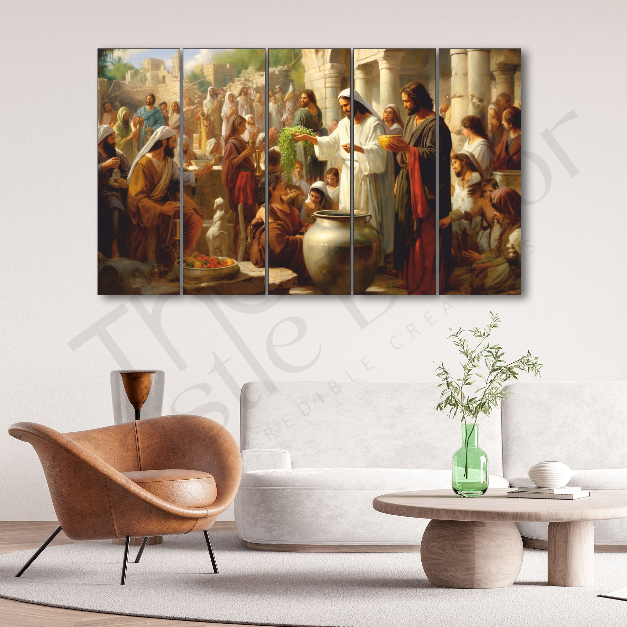 Jesus christ last supper Set of 5 Big Size Multiple Frames Wall Art Painting for living room,Bedroom,Drawing room,Hotels-Wooden Framed-Digital Painting