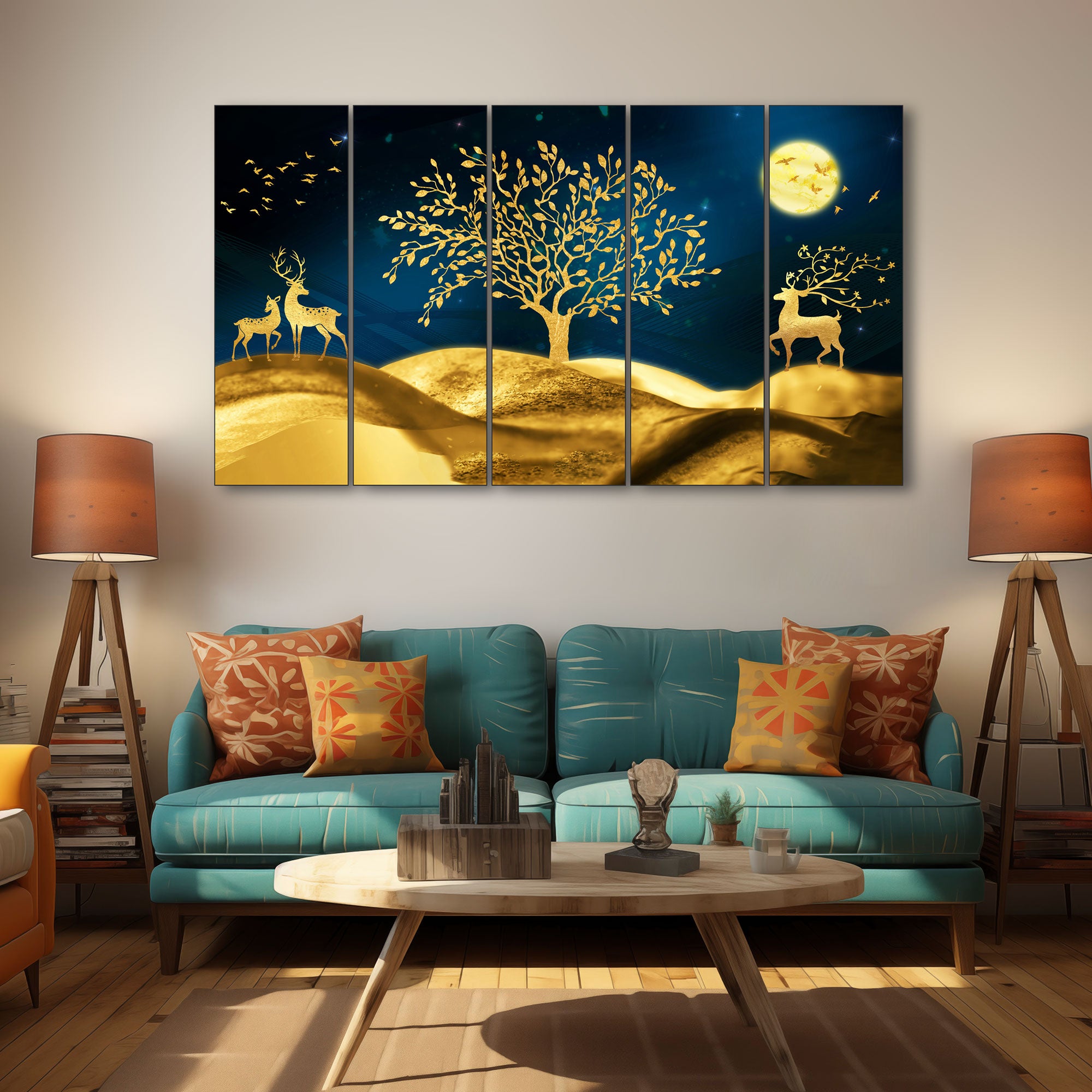 Golden Deer Painting with frame Big Size Wall Art for living room,Bedroom,Drawing room,Hotels