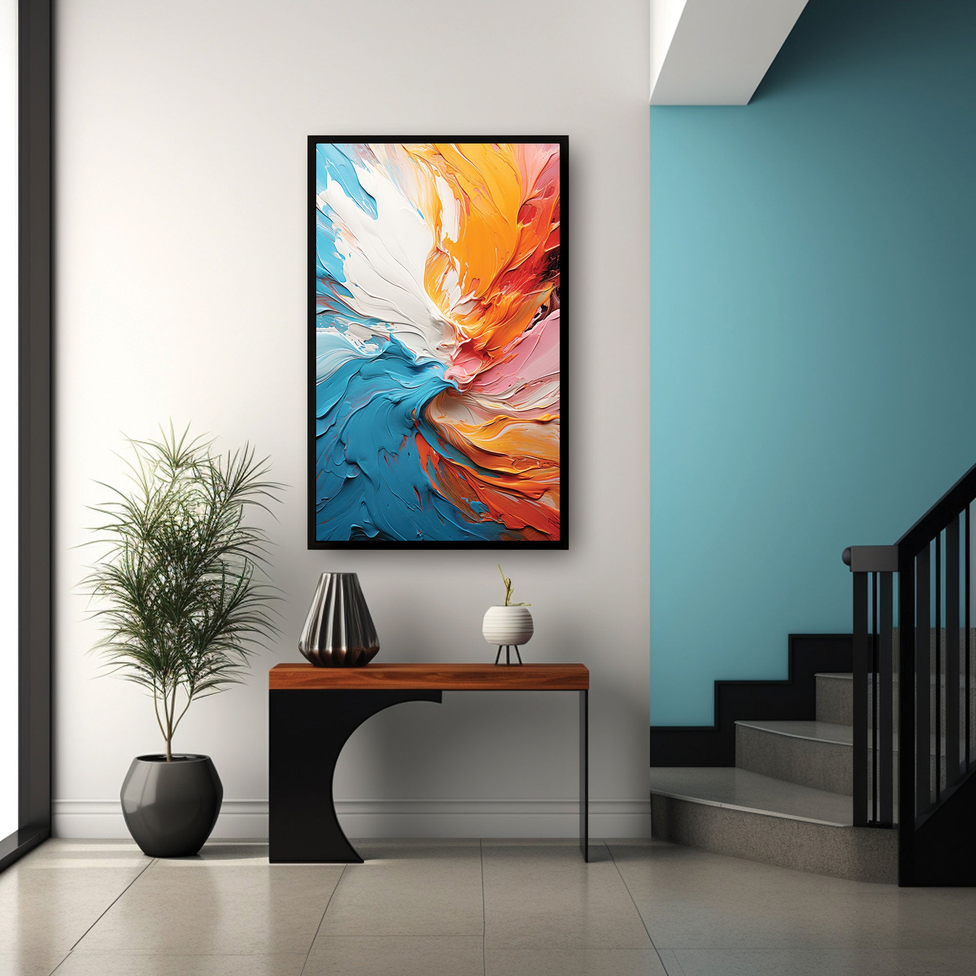 Multi colourAbstract Canvas painting with frame Big Size Wall Art for living room,Bedroom,Drawing room,Hotels