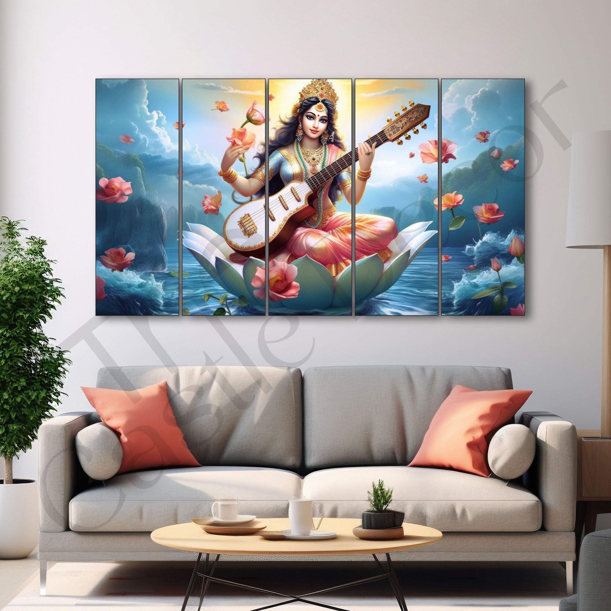Goddess Saraswati ji Painting with frame Big Size Wall Art for living room,Bedroom,Drawing room,Hotels