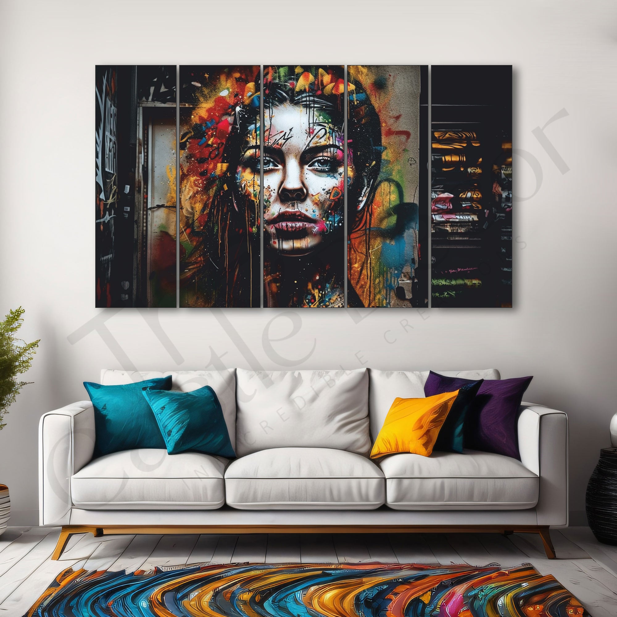 Modern Abstract Émotions urbaines Art Set of 5 Big Size Multiple Frames Wall Art Painting for living room,Bedroom,Drawing room,Hotels-Wooden Framed-Digital Painting