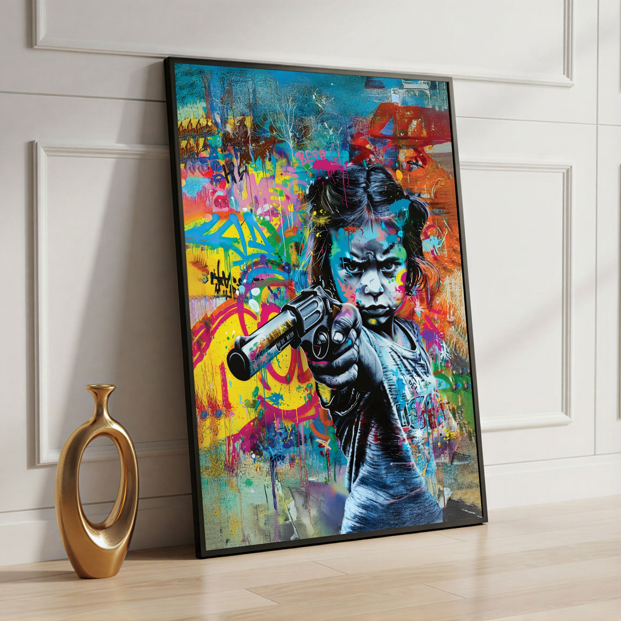 The Castle Decor Street Art Graffiti Wall Painting – Bold Girl Power Abstract Artwork, Modern Sparkle Finish Wall Décor, 20×30 Inch