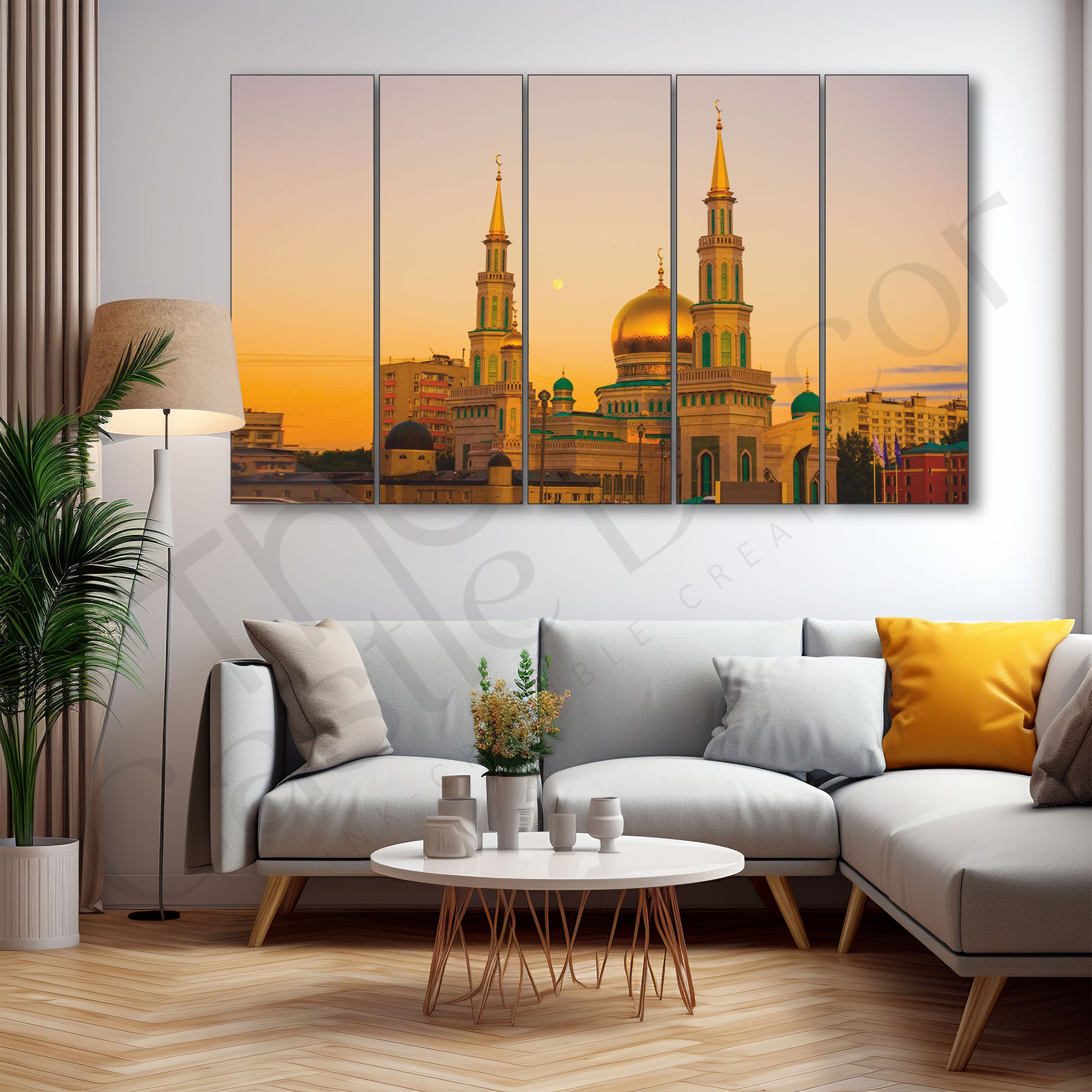 The Moscow Cathedral Mosque,Russia Set of 5 Big Size Multiple Frames Wall Art Painting for living room,Bedroom,Drawing room,Hotels-Wooden Framed-Digital Painting