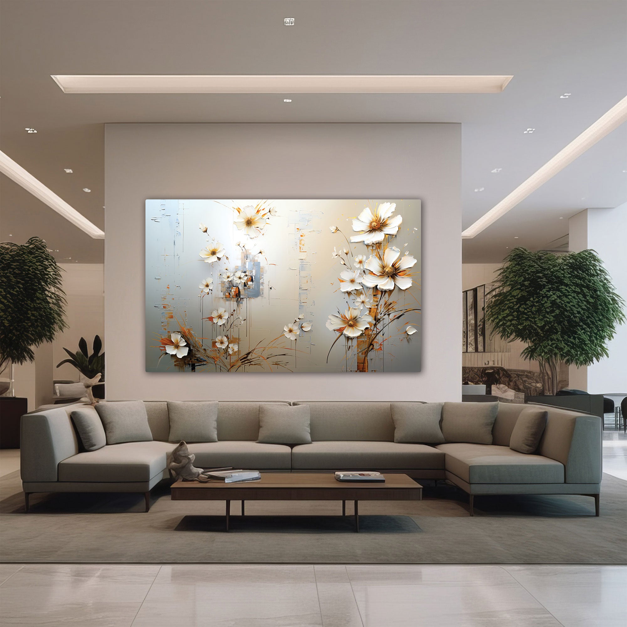 Multi flowersAbstract Canvas painting with frame Big Size Wall Art for living room,Bedroom,Drawing room,Hotels