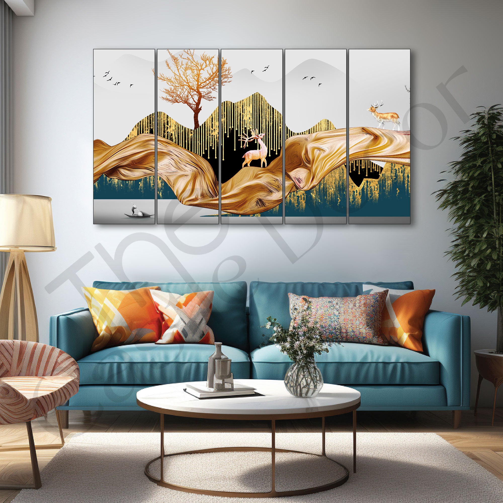 Golden Deer Painting with frame Big Size Wall Art for living room,Bedroom,Drawing room,Hotels