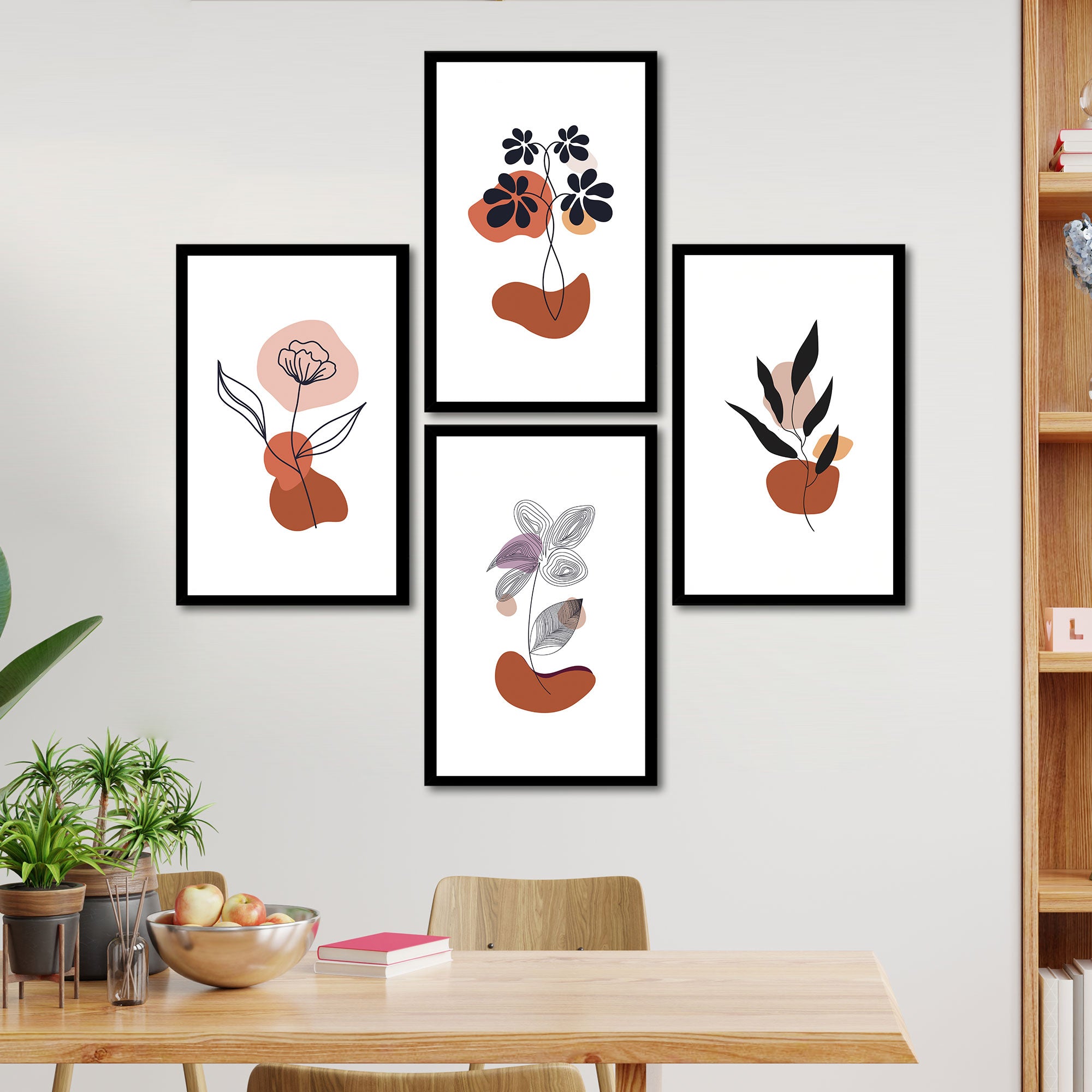The Castle Decor Boho Wall Art for Living Room Big Size | Framed Abstract Botanical Paintings for Living Room & Bedroom | Modern Home Decoration & Perfect Gifting Option | Set of 4 (11×17 Inch Each)4