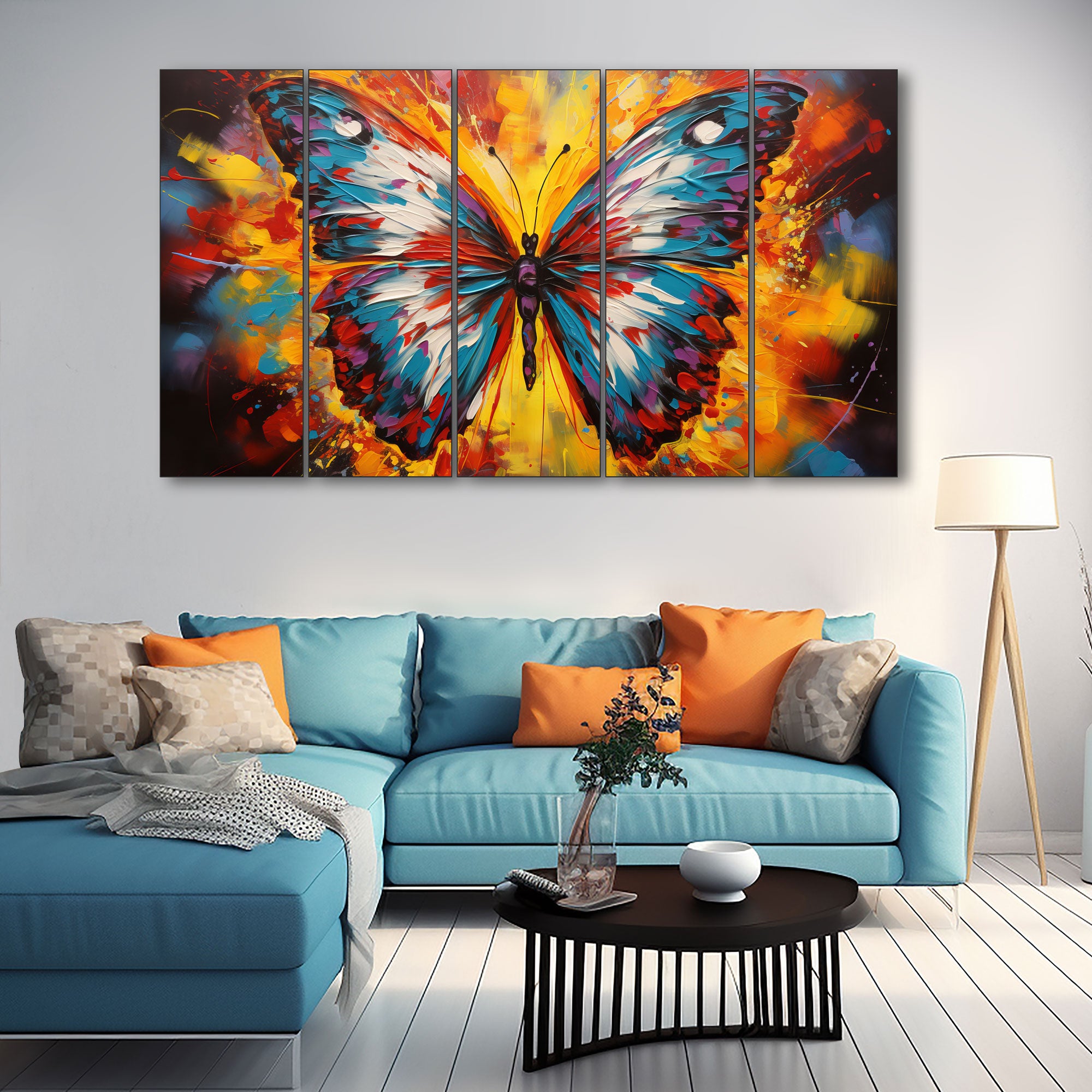 Butterflies Painting with frame Big Size Wall Art for living room,Bedroom,Drawing room,Hotels 36x60"