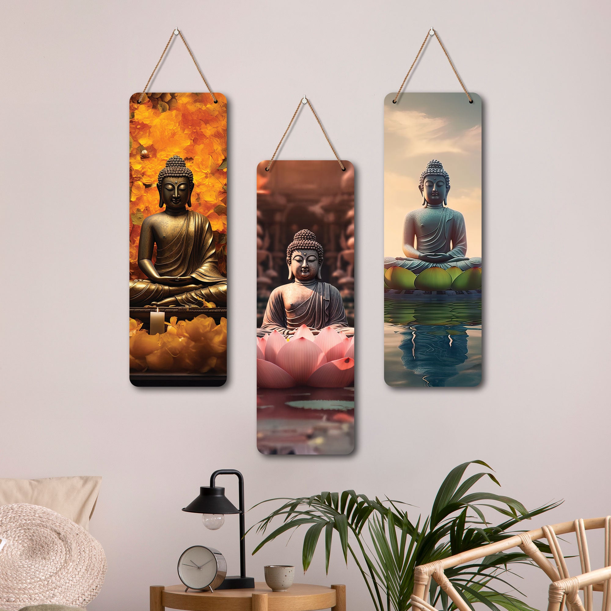 The Castle Decor Meditating Gautam Buddha Wooden Wall Hanging | Spiritual Decor Items | Wall Art Painting For Hall | Wall Paintings | Handcrafted Art | Poster | Gift Items
