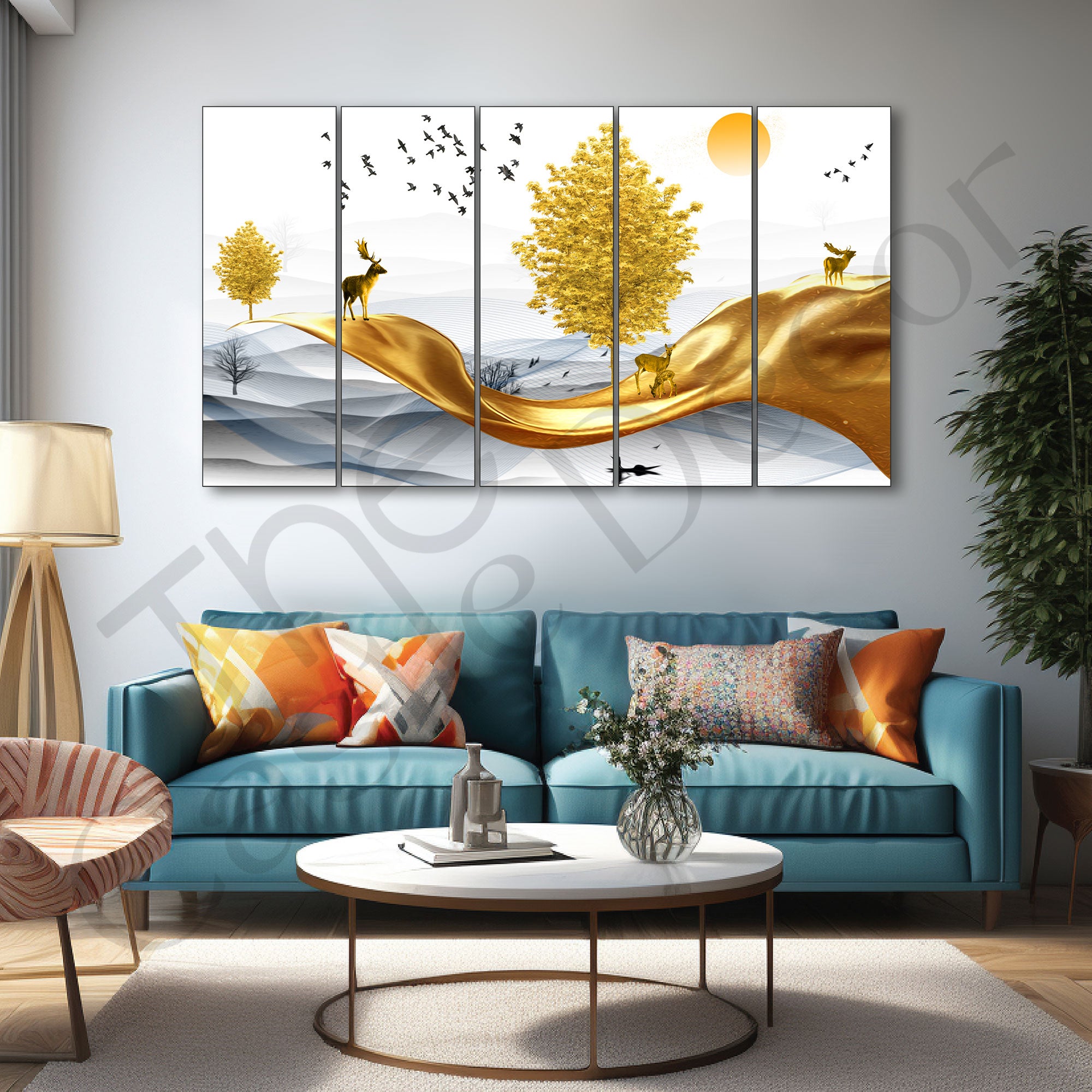 Golden Deer Painting with frame Big Size Wall Art for living room,Bedroom,Drawing room,Hotels