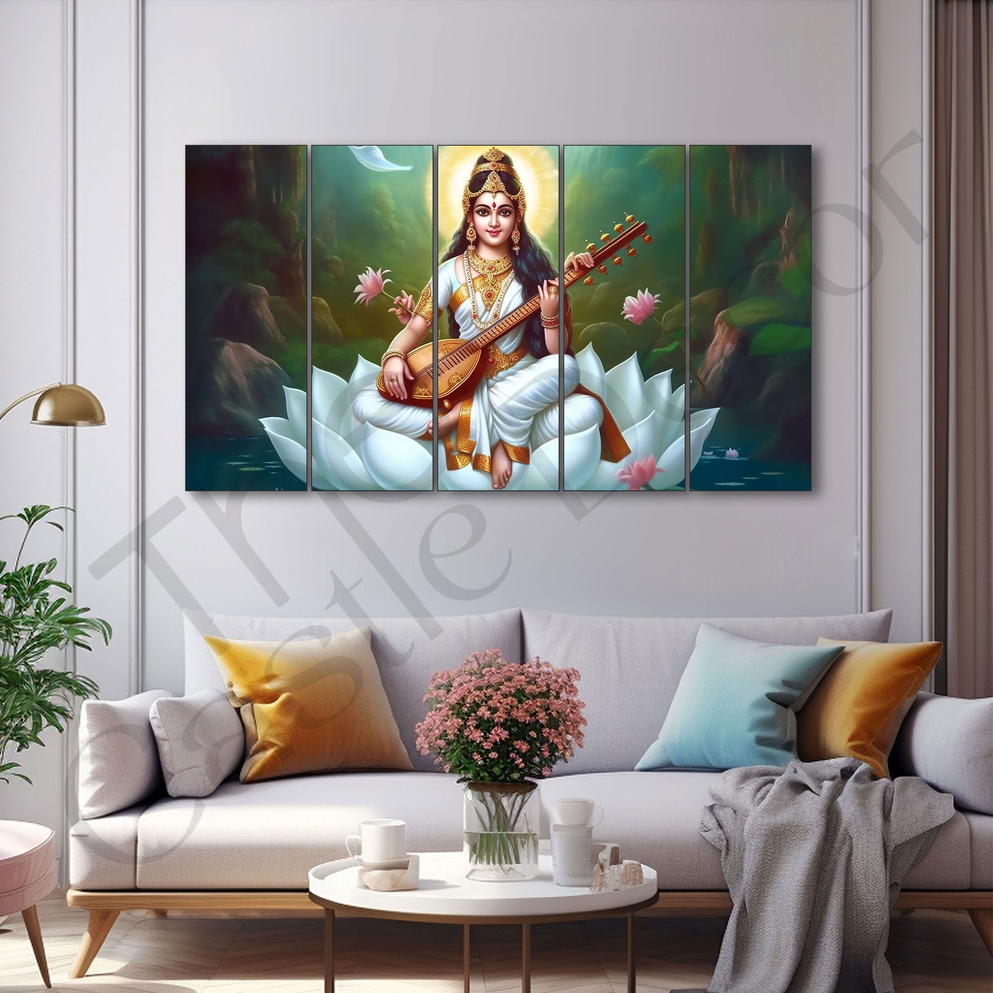 Saraswati Mata ji Painting with frame Big Size Wall Art for living room,Bedroom,Drawing room,Hotels