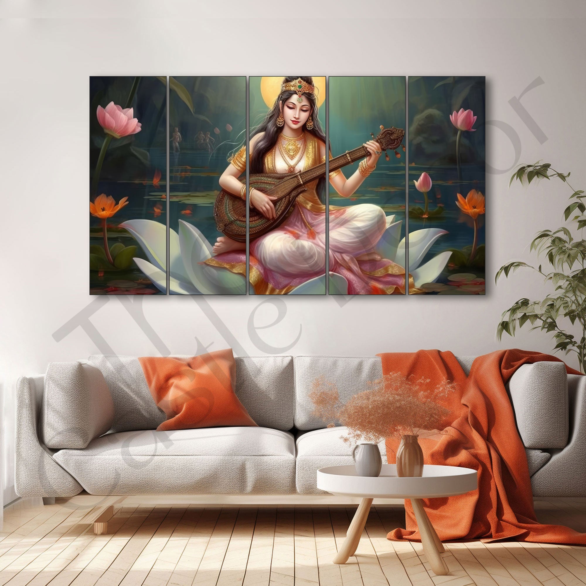 Goddess Saraswati ji Painting with frame Big Size Wall Art for living room,Bedroom,Drawing room,Hotels