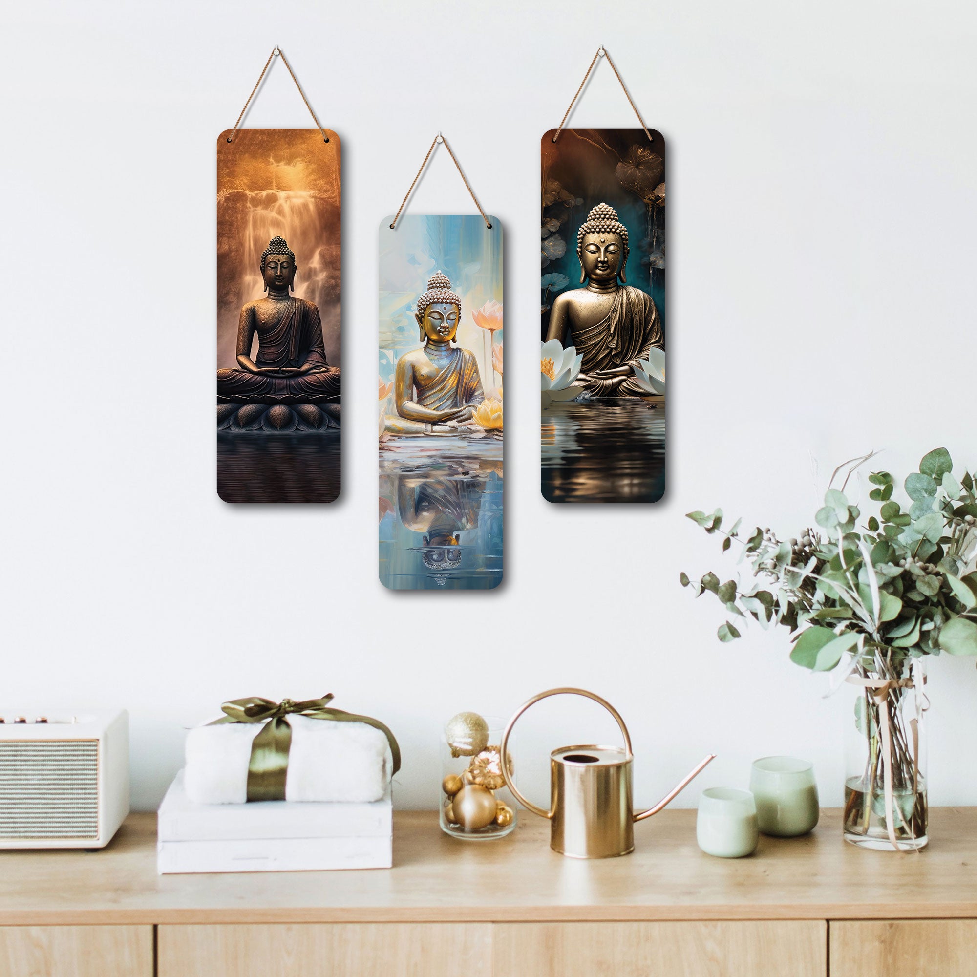The Castle Decor Meditating Gautam Buddha Wooden Wall Hanging | Spiritual Decor Items | Wall Art Painting For Hall | Wall Paintings | Handcrafted Art | Poster | Gift Items