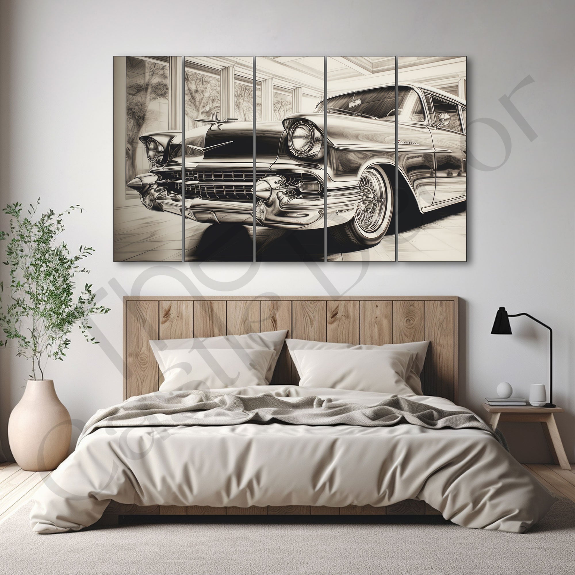 Vintage Car Painting with frame Big Size Wall Art for living room,Bedroom,Drawing room,Hotels