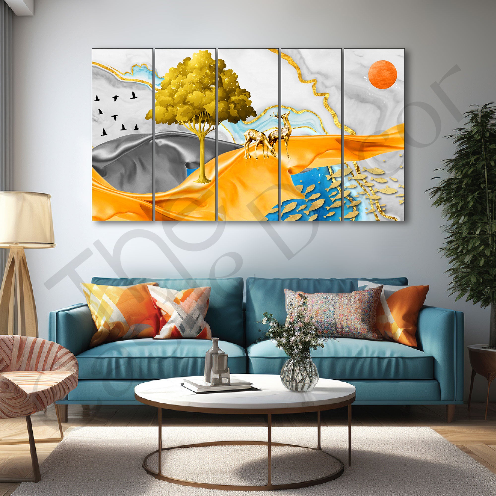 Golden Deer Painting with frame Big Size Wall Art for living room,Bedroom,Drawing room,Hotels
