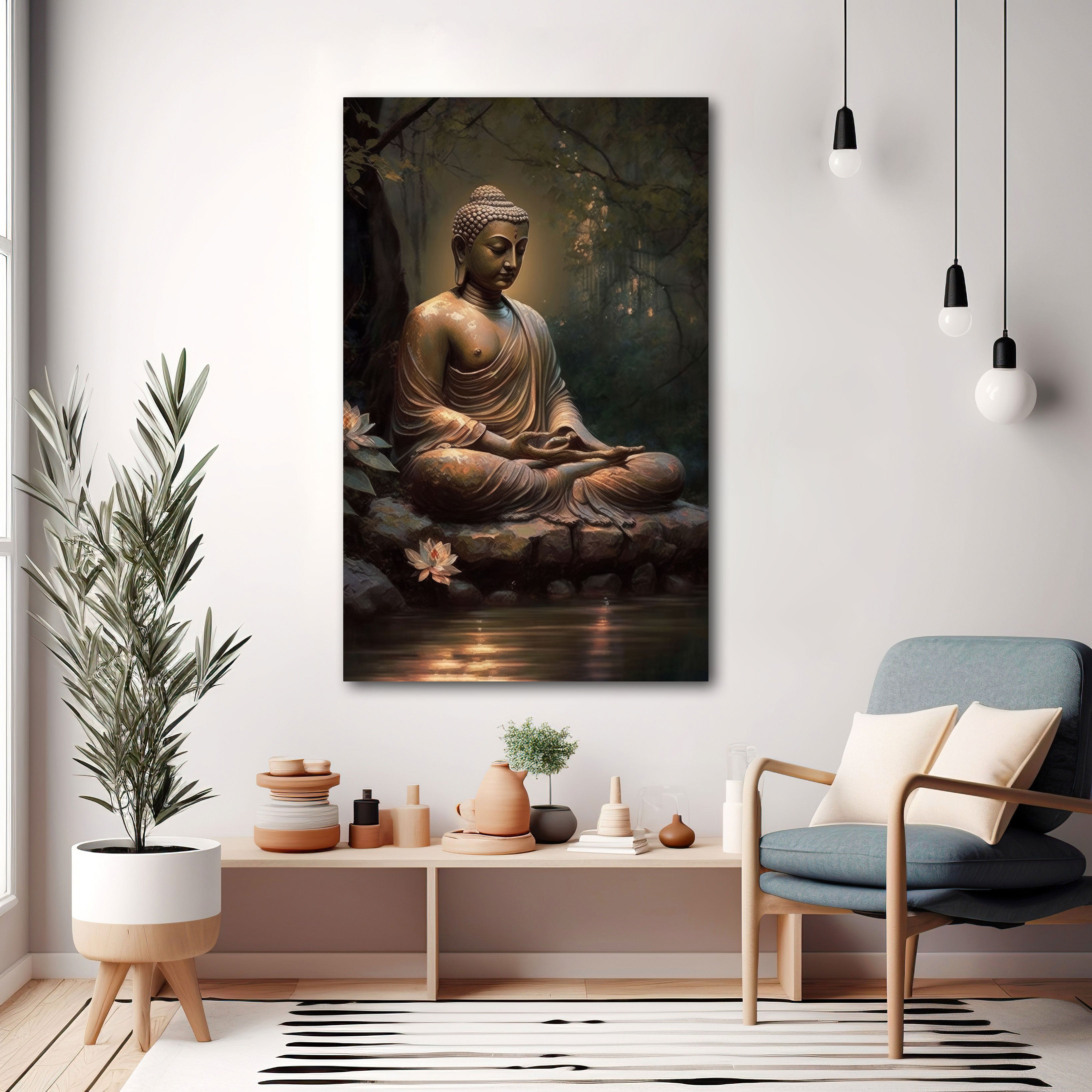 Buddha meditation Canvas painting with frame Big Size Wall Art for living room,Bedroom,Drawing room,Hotels