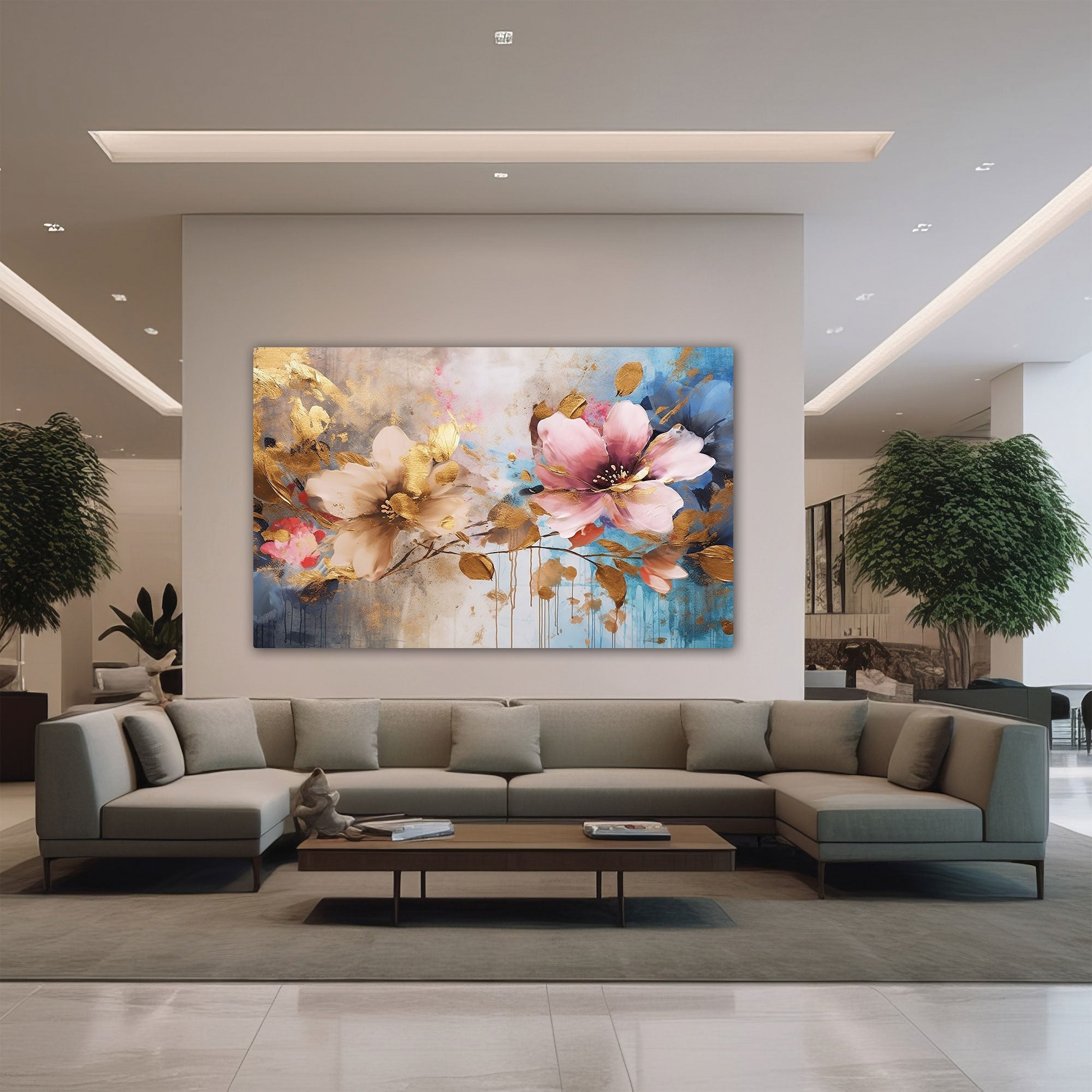 The Castle Decor multiple flower canvas/Sparkle painting with frame Big Size Wall Art for living room,Bedroom,Drawing room,Hotels-Wooden Framed-Digital Painting