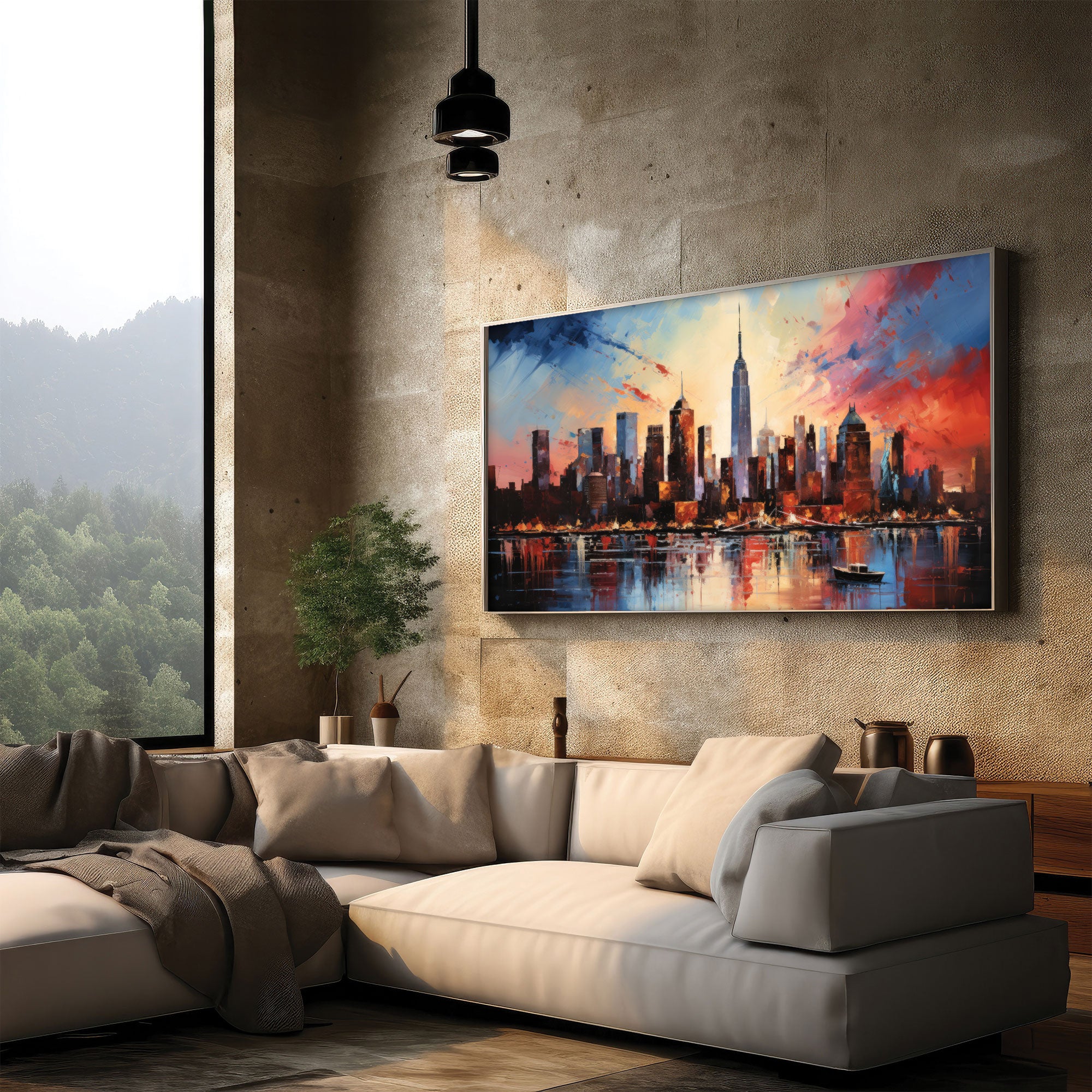 Modern cityscape Canvas painting with frame Big Size Wall Art for living room,Bedroom,Drawing room,Hotels