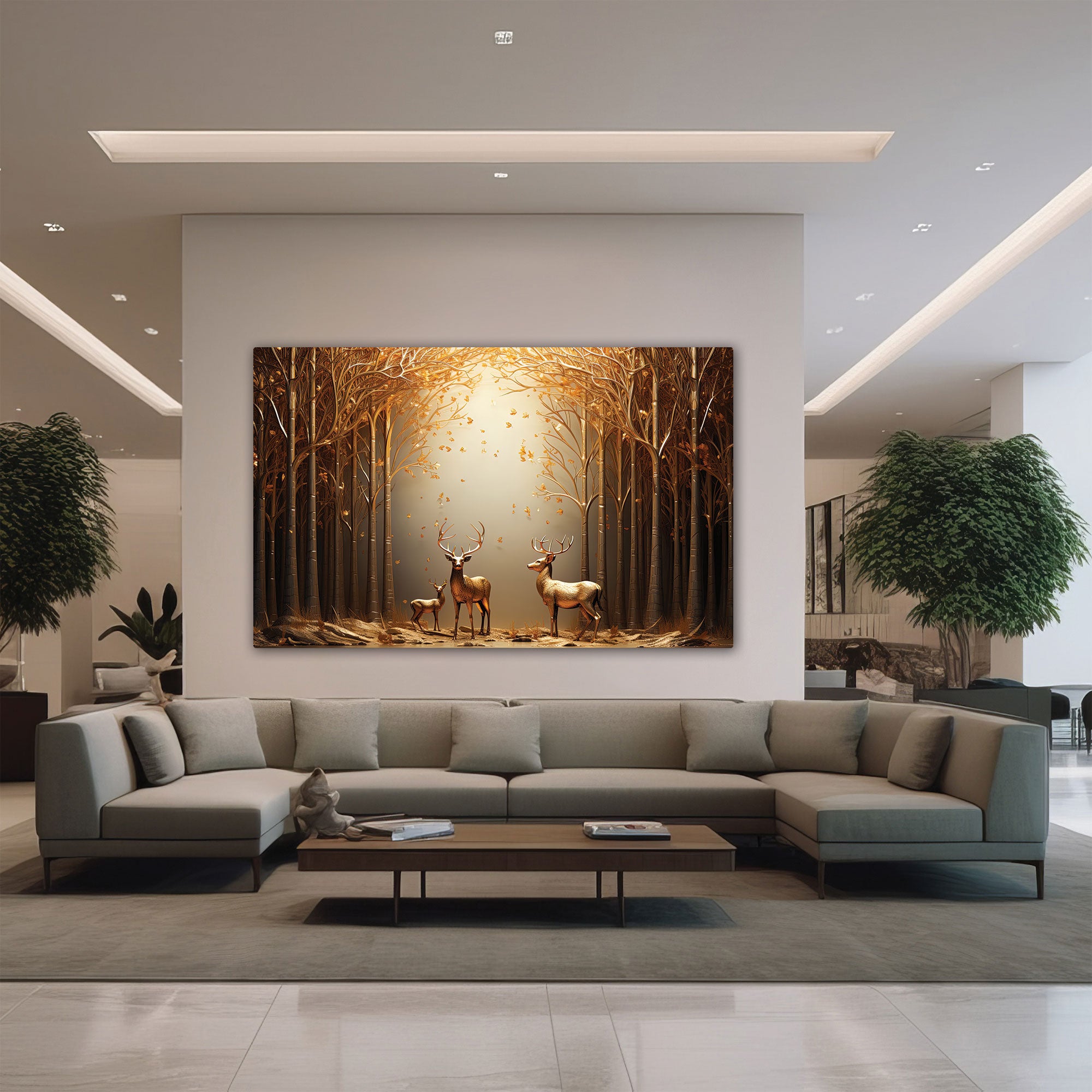 Golden deer Canvas painting with frame Big Size Wall Art for living room,Bedroom,Drawing room,Hotels