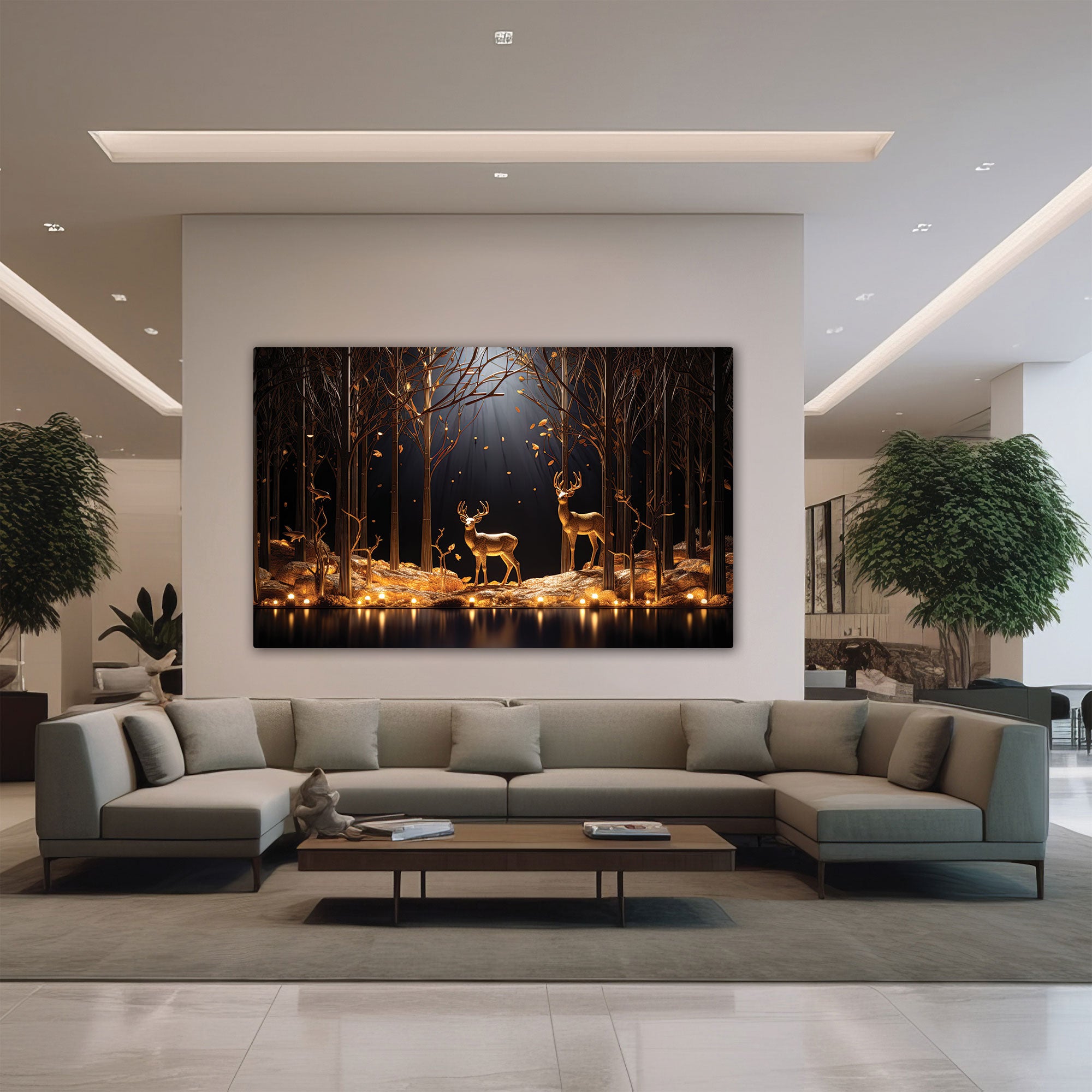 Golden deer Canvas painting with frame Big Size Wall Art for living room,Bedroom,Drawing room,Hotels