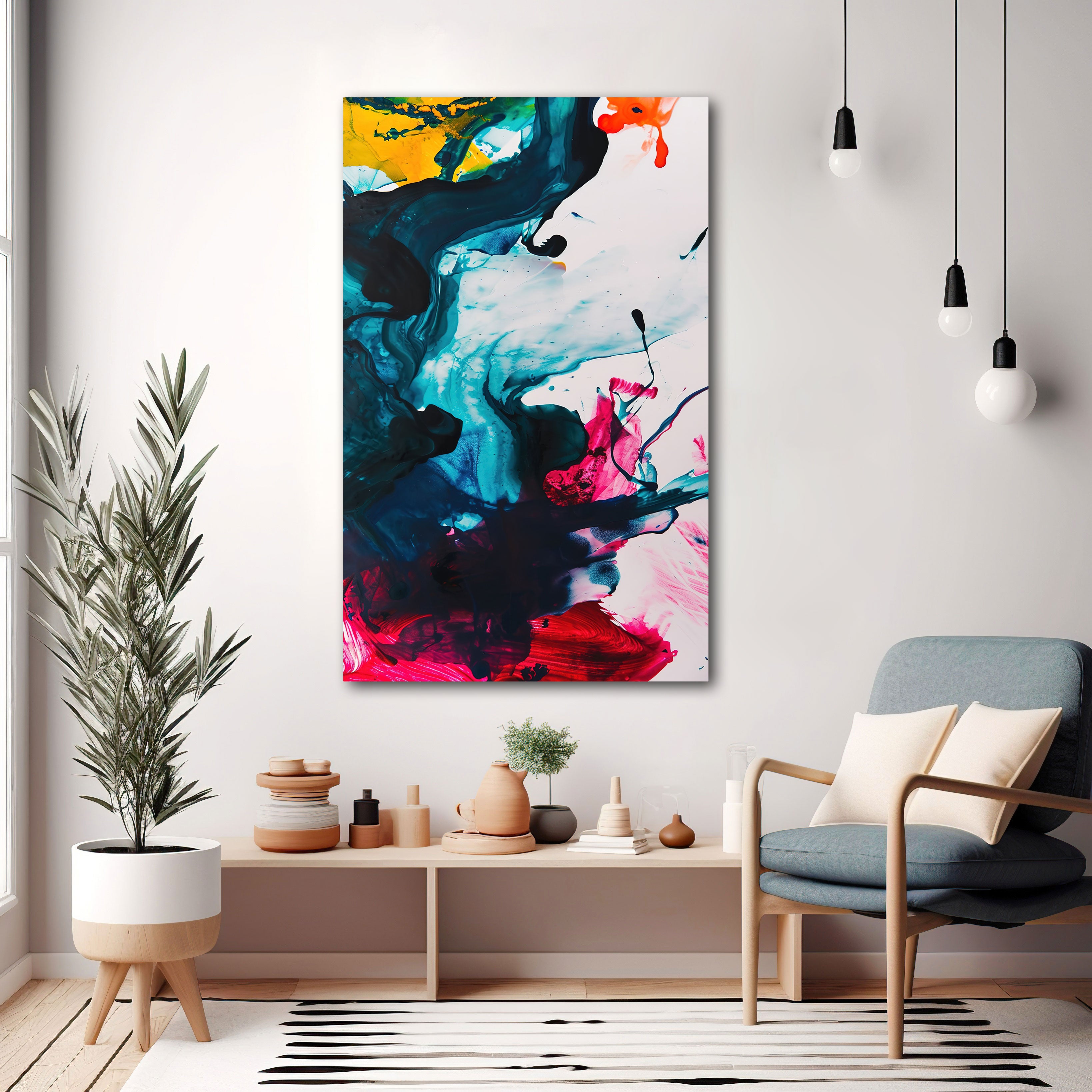 Multi colourAbstract Canvas painting with frame Big Size Wall Art for living room,Bedroom,Drawing room,Hotels