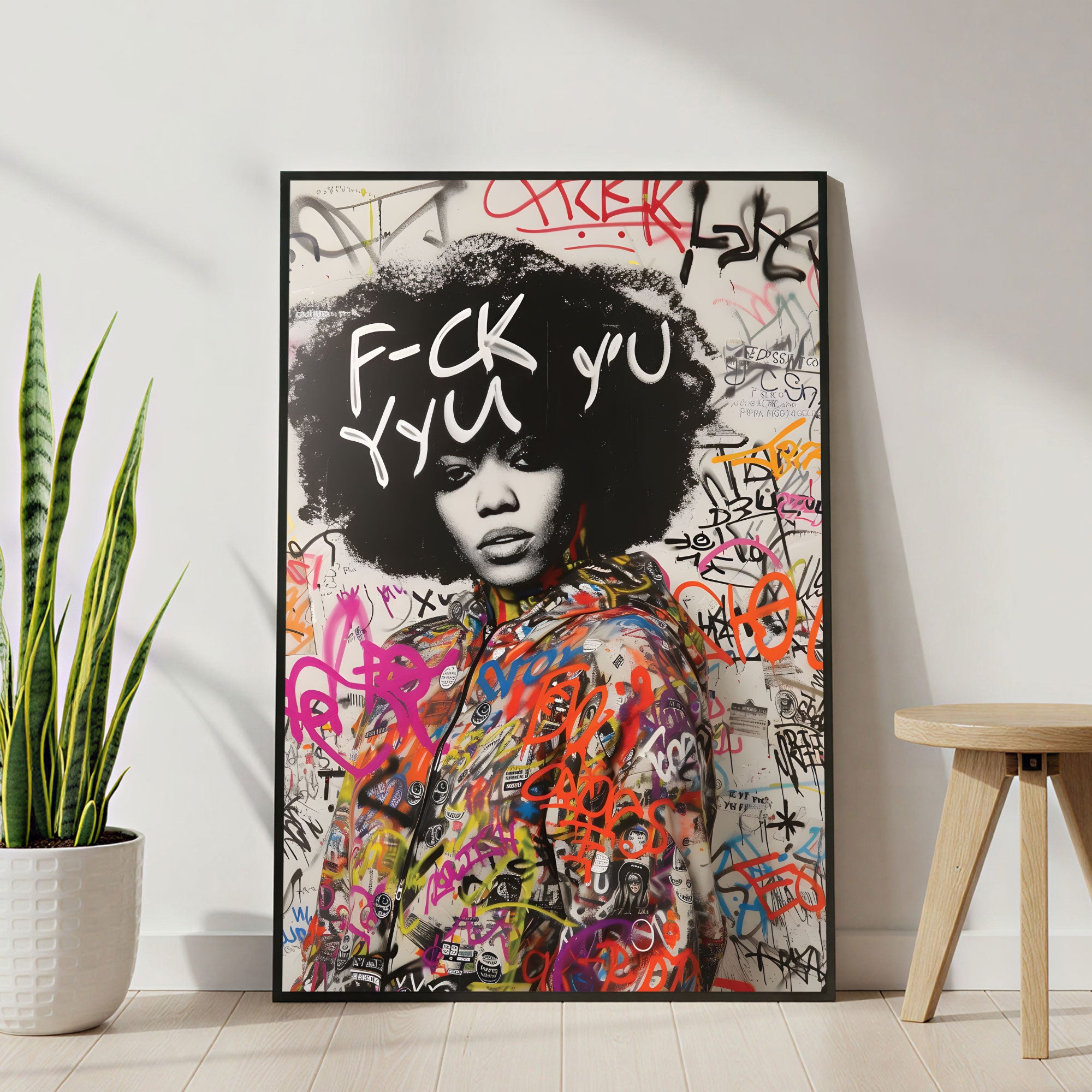 The Castle Decor Bold Graffiti Portrait Wall Art – Modern Street Fashion Illustration with Urban Attitude, Premium Sparkle Finish, 20×30 Inch Contemporary Wall Décor