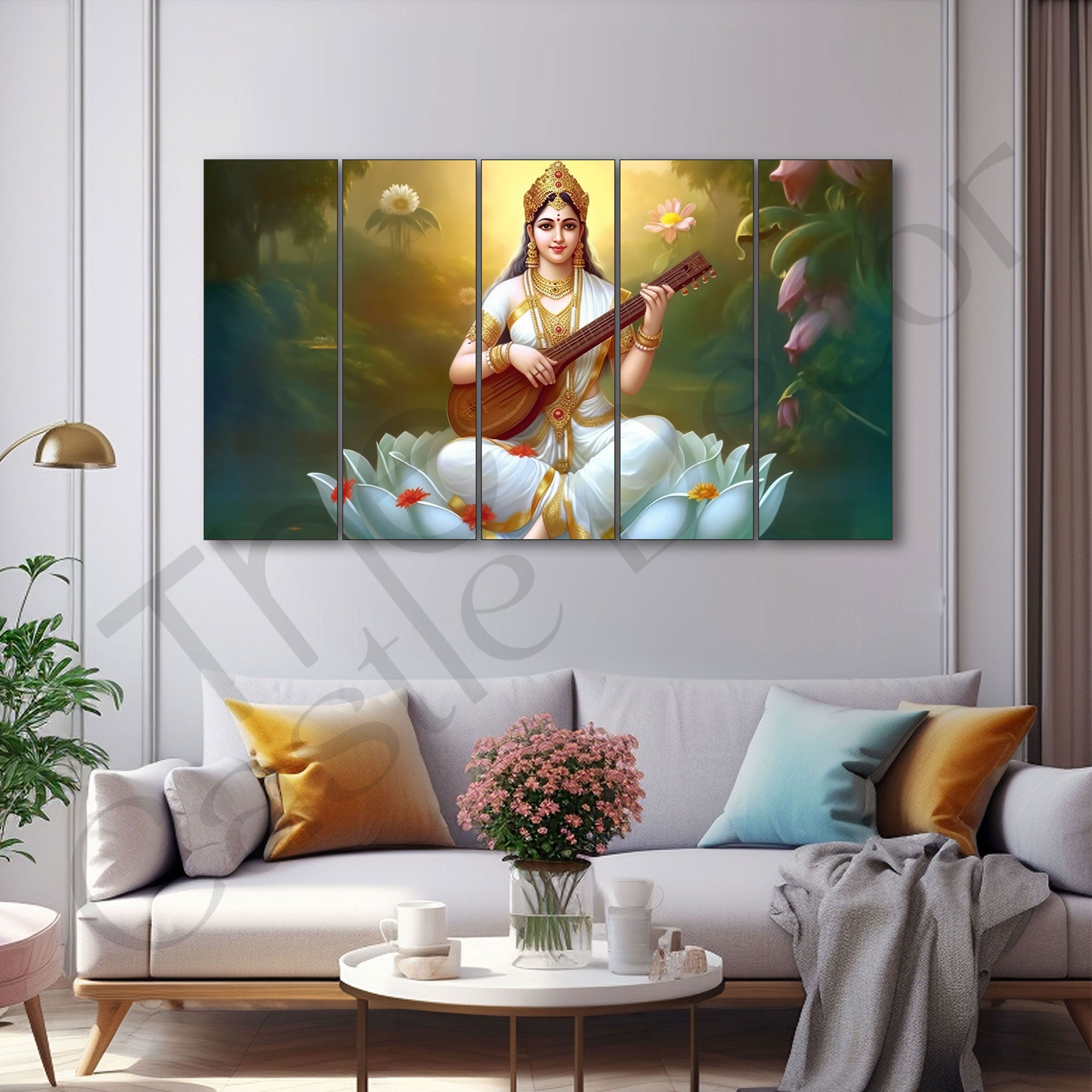 Goddess Saraswati ji Painting with frame Big Size Wall Art for living room,Bedroom,Drawing room,Hotels