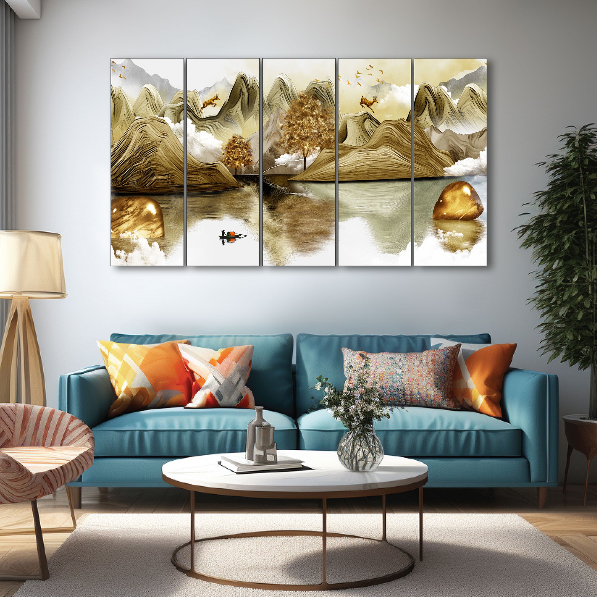 Golden Deer Painting with frame Big Size Wall Art for living room,Bedroom,Drawing room,Hotels