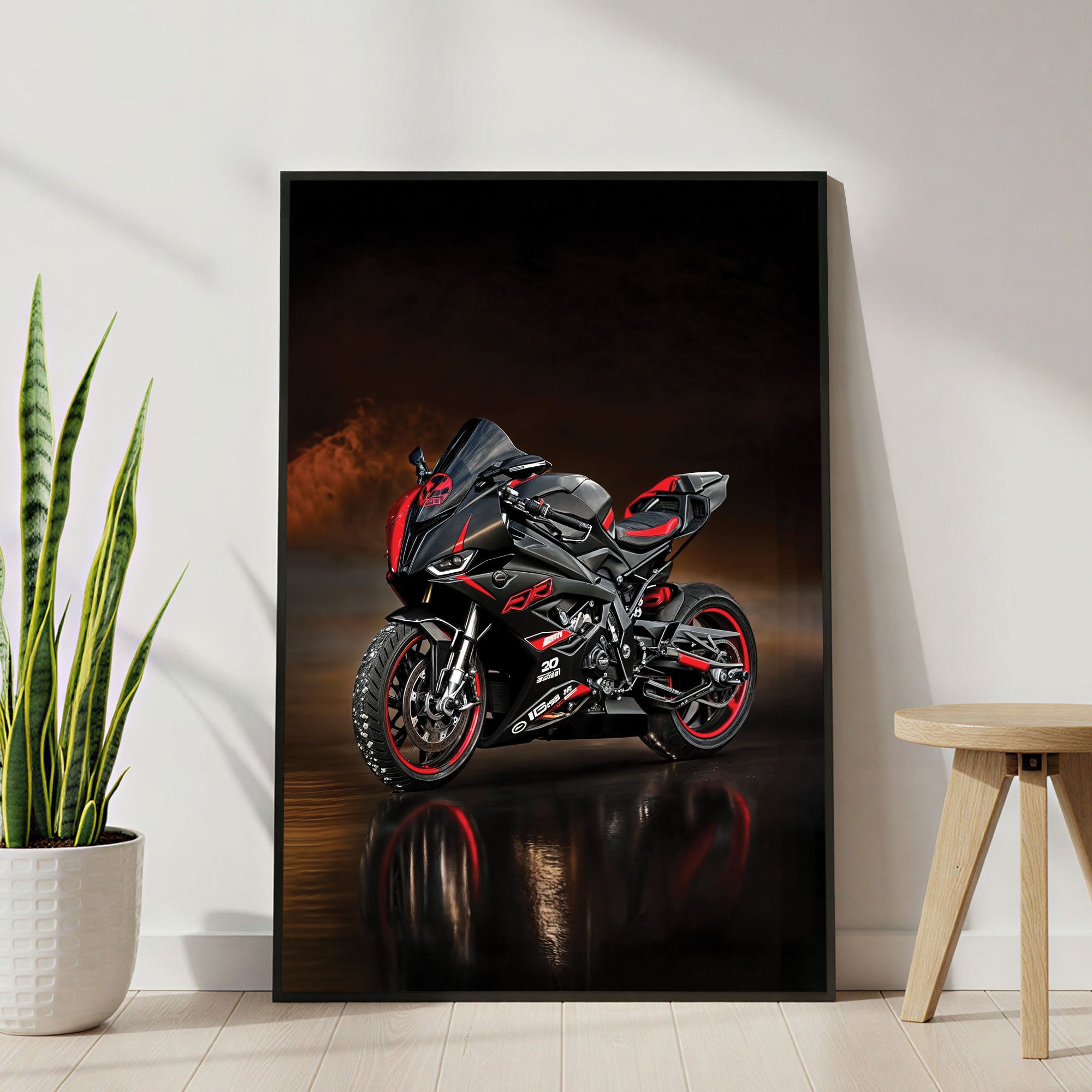 The Castle Decor Sports Bike Racing Wall Art Poster, Modern Superbike Action Artwork with Premium Sparkle Finish, 20×30 Inch Wall Décor for Man Cave & Garage