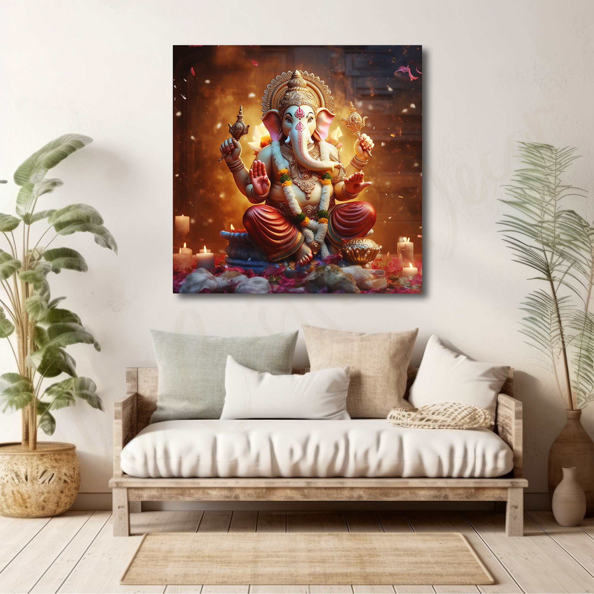 Ganesh murti painting with frame Big Size Wall Art for living room,Bedroom,Drawing room,Hotels
