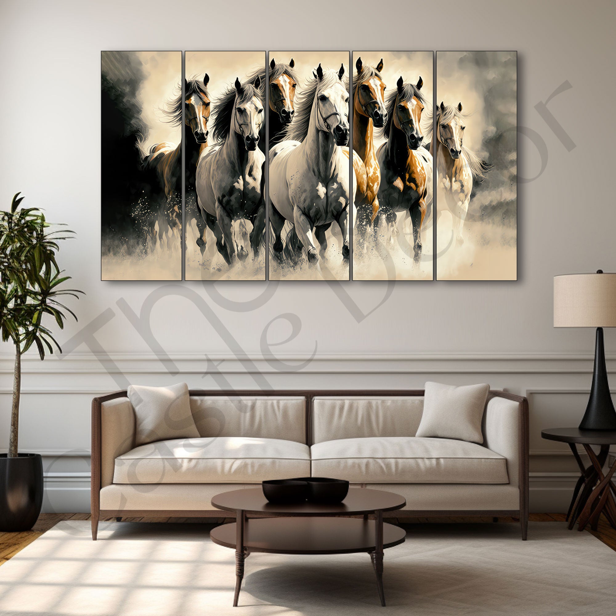 Vaastu 7 Running Horses Painting with frame Big Size Wall Art for living room,Bedroom,Drawing room,Hotels