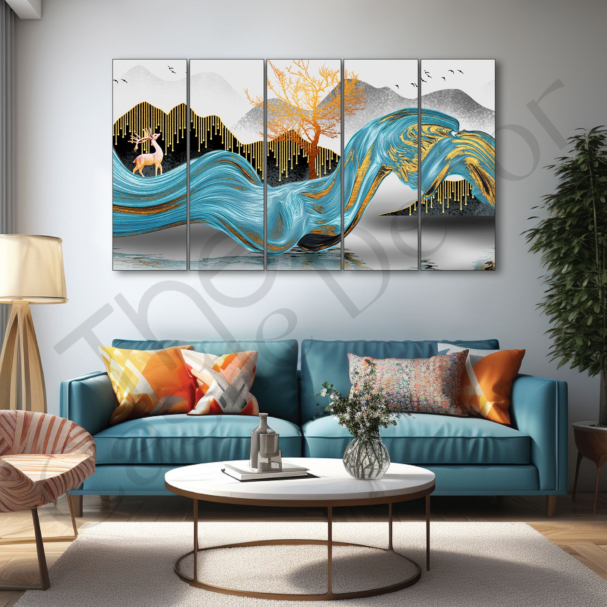 Golden Deer Painting with frame Big Size Wall Art for living room,Bedroom,Drawing room,Hotels