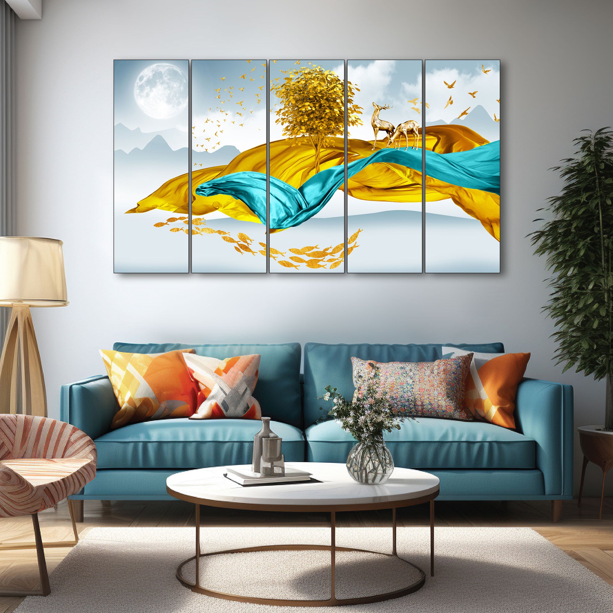 Golden Deer Painting with frame Big Size Wall Art for living room,Bedroom,Drawing room,Hotels