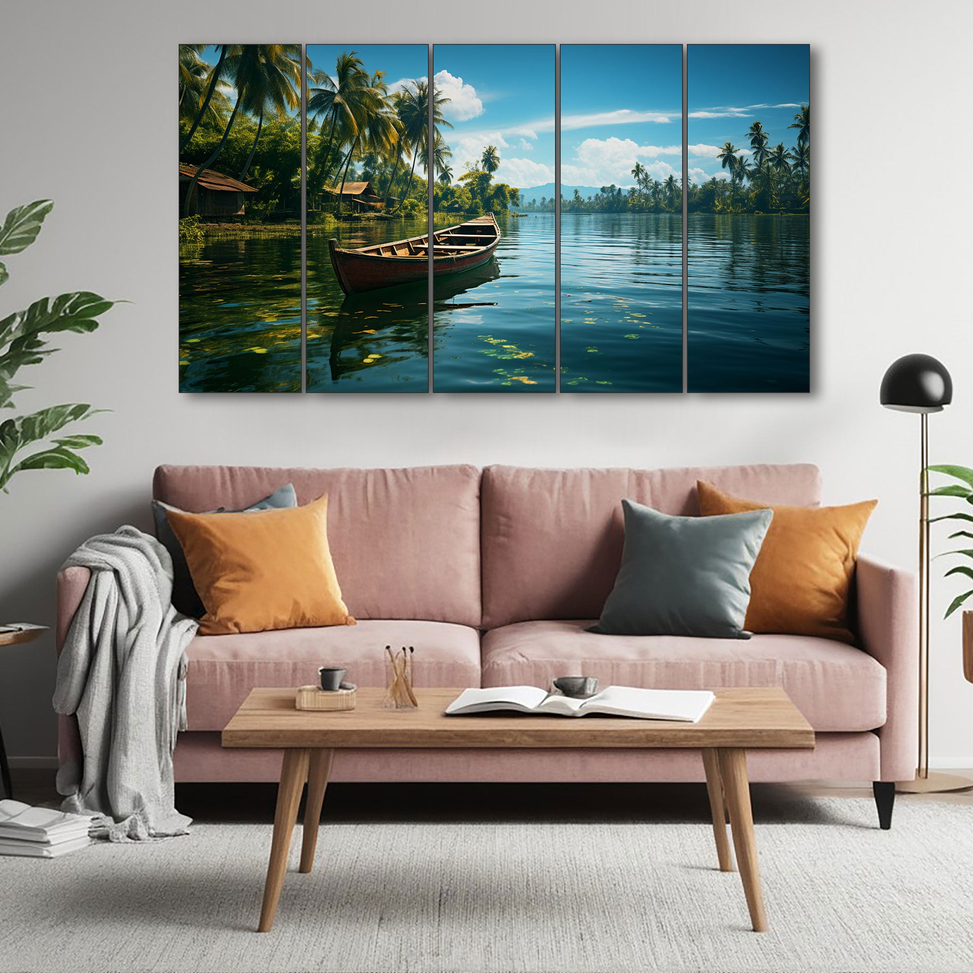 Kerala Boat Painting with frame Big Size Wall Art for living room,Bedroom,Drawing room,Hotels 27x48"