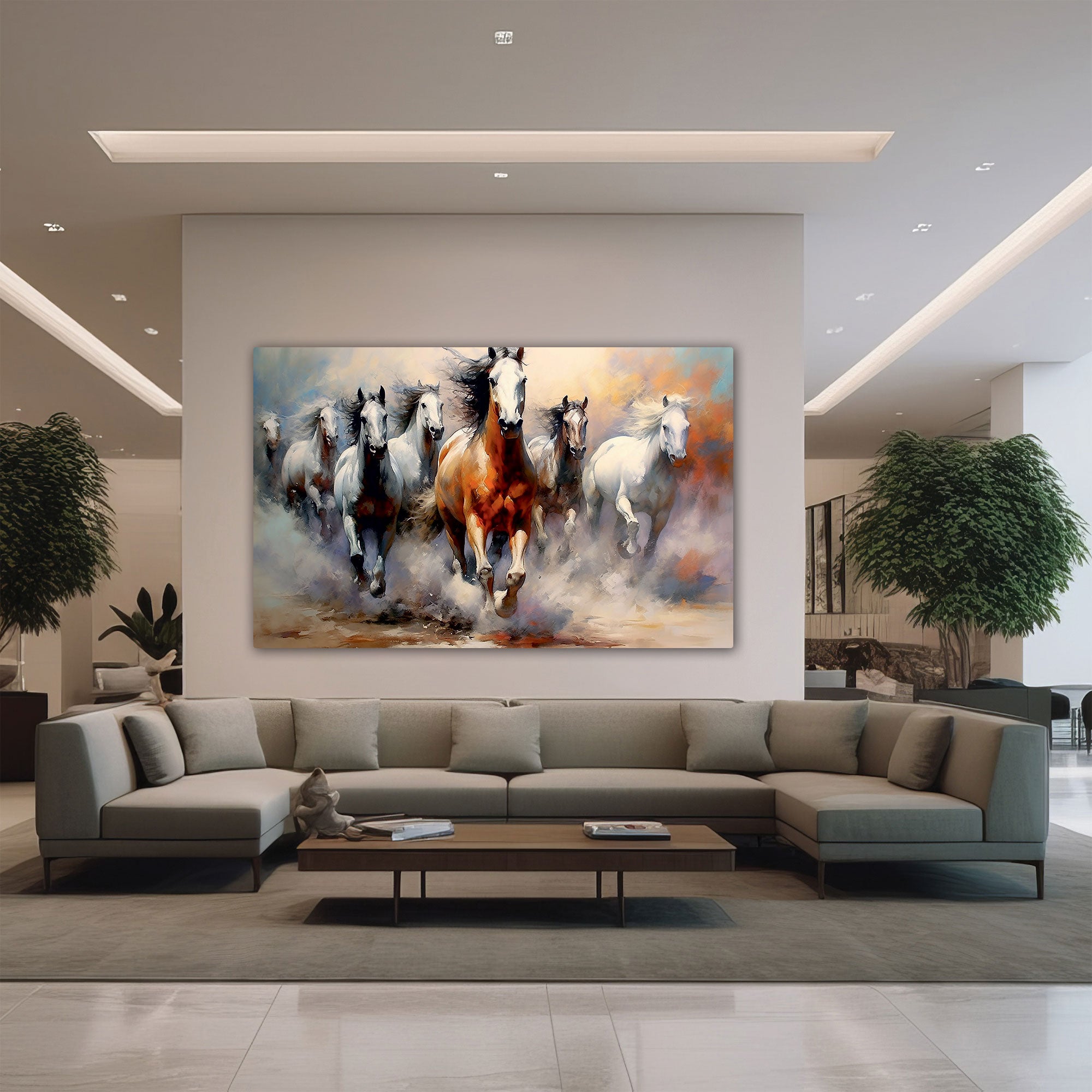 7 running horses vaastu Canvas painting Big Size Wall Art for living room,Bedroom,Drawing room,Hotels