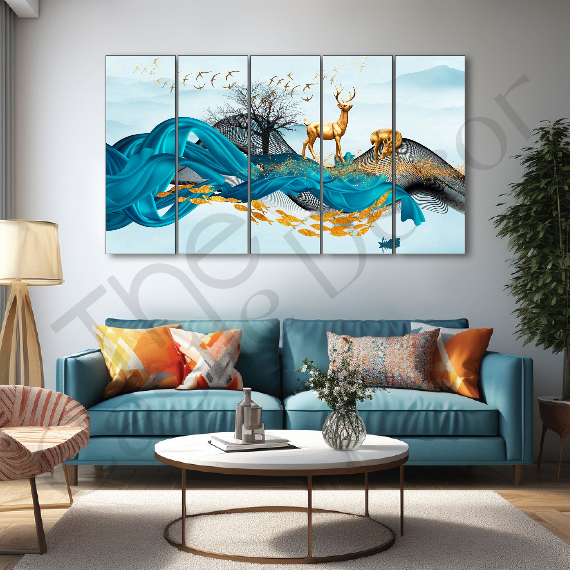Golden Deer Painting with frame Big Size Wall Art for living room,Bedroom,Drawing room,Hotels